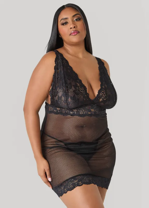 Lace Paneled Chemise Set made by Ashley Stewart