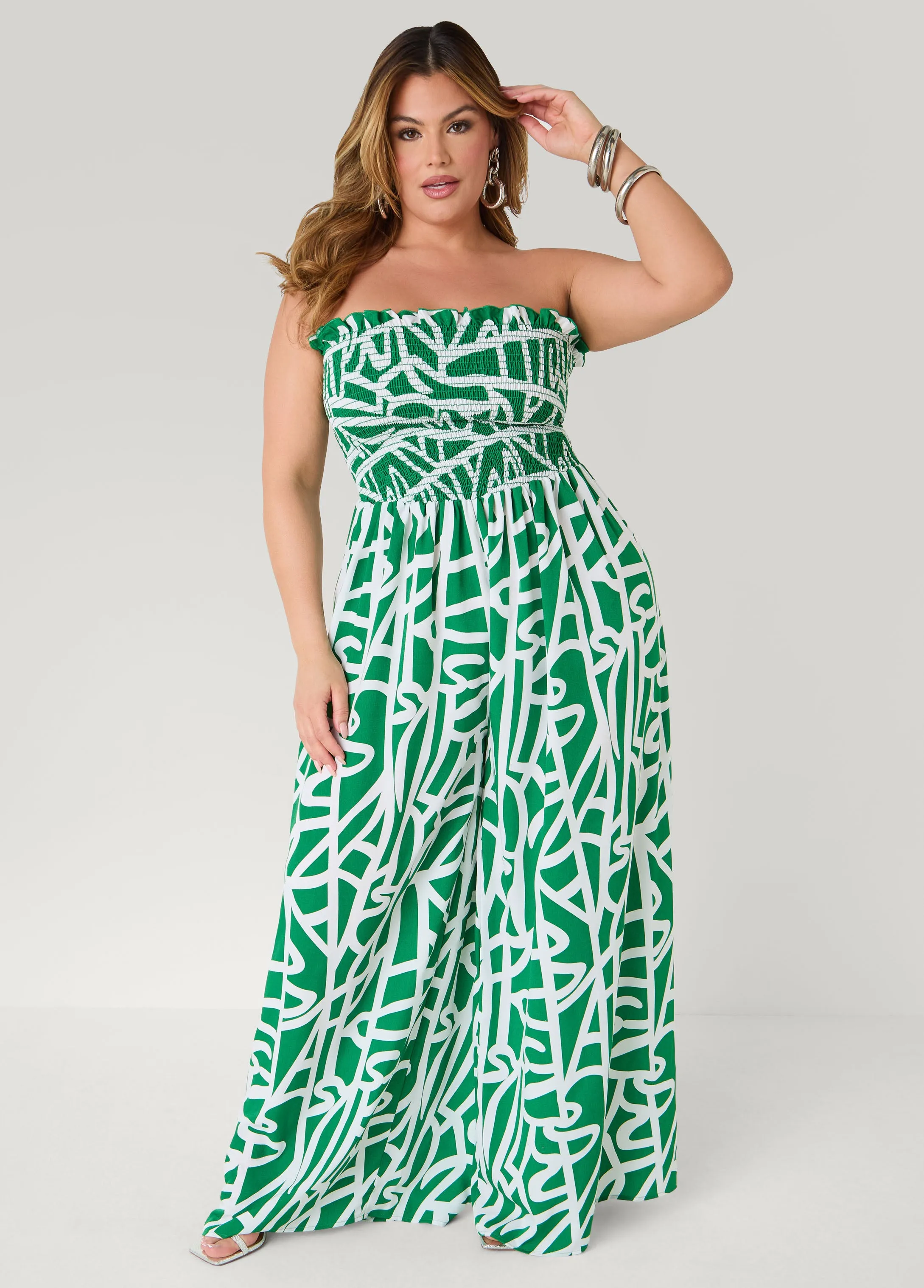 Strapless Abstract Print Jumpsuit sold by Ashley Stewart