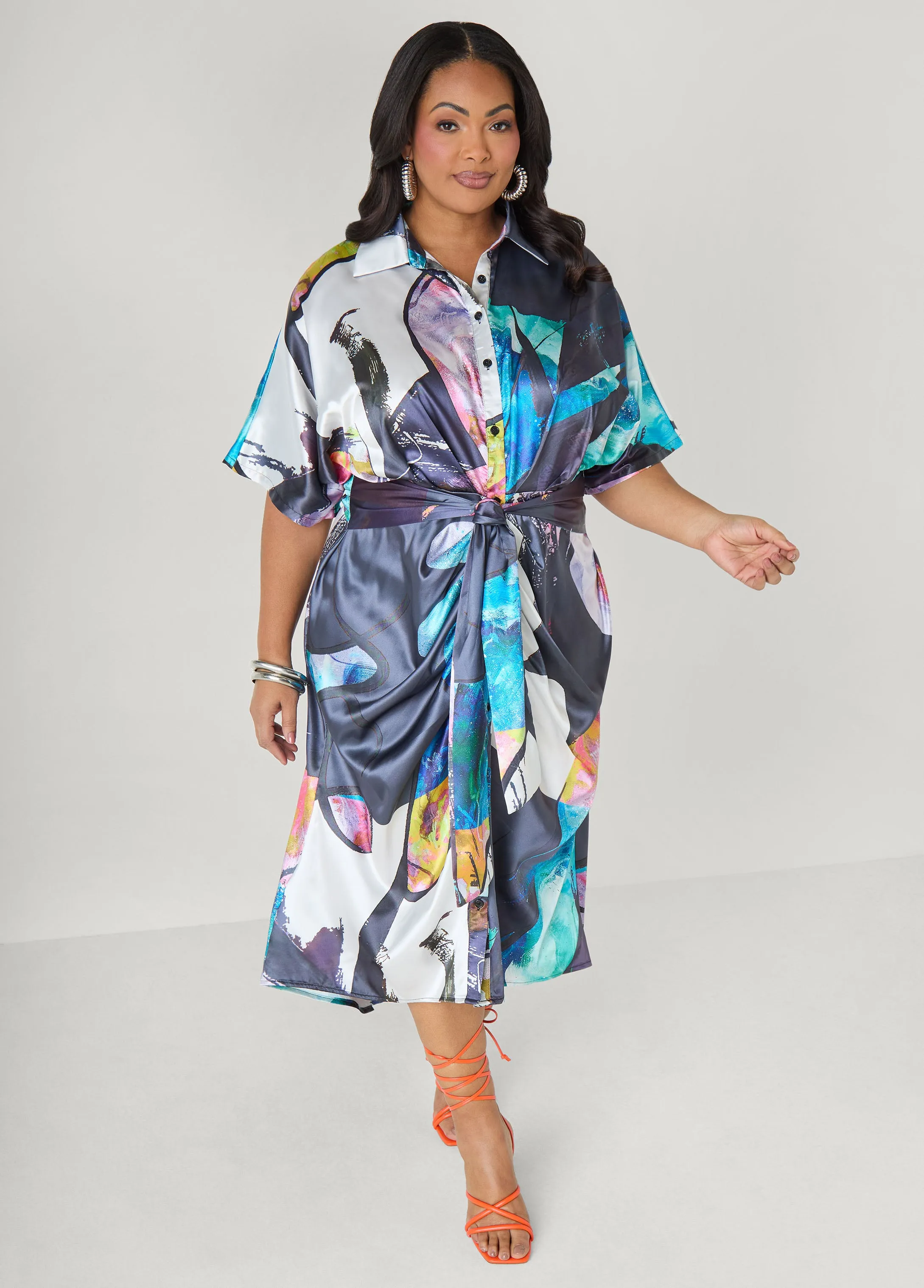 Gathered Abstract Print Shirtdress sold by Ashley Stewart product image thumbnail 3