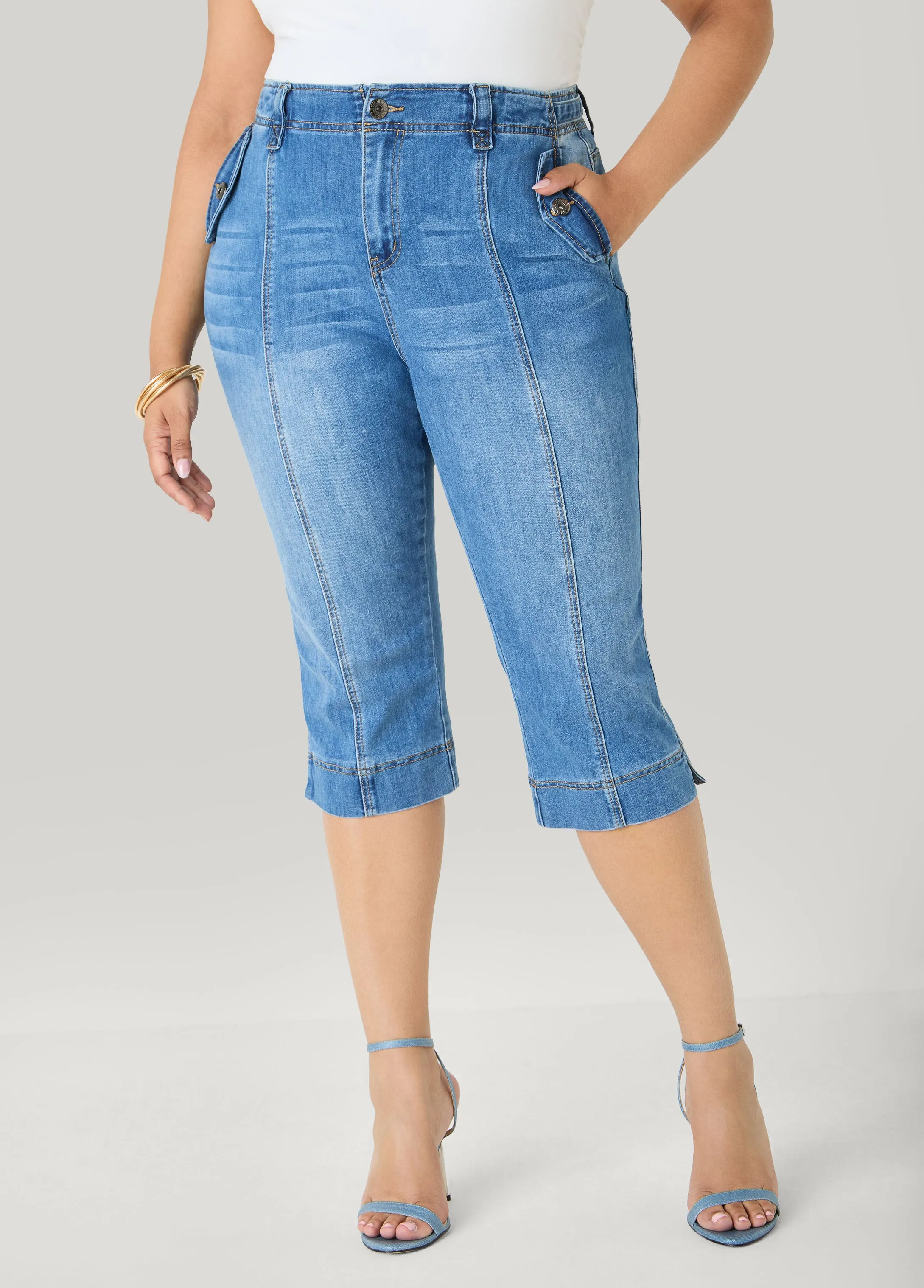 Flap Pocket Seamed Denim Capris sold by Ashley Stewart product image thumbnail 3