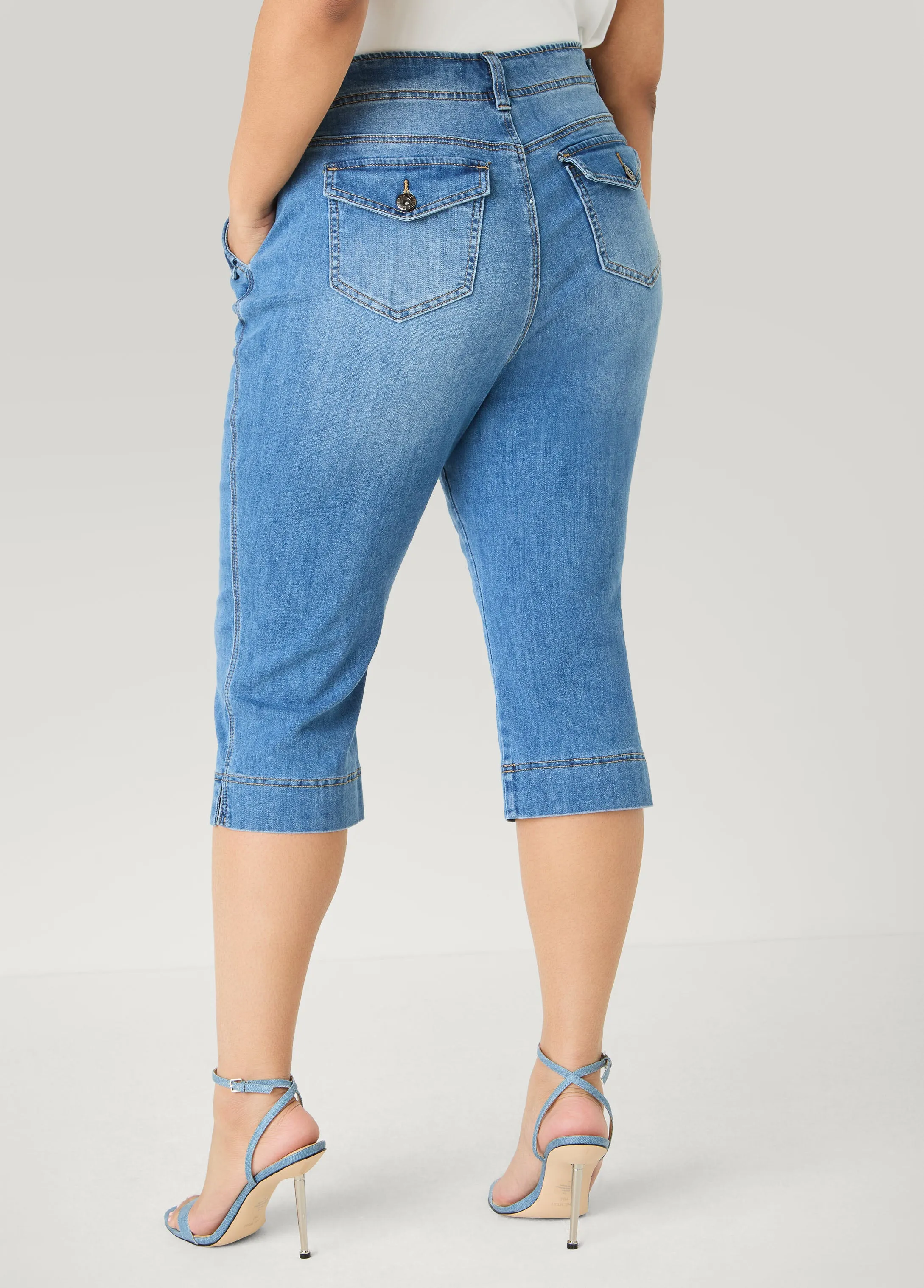Flap Pocket Seamed Denim Capris sold by Ashley Stewart product image thumbnail 2