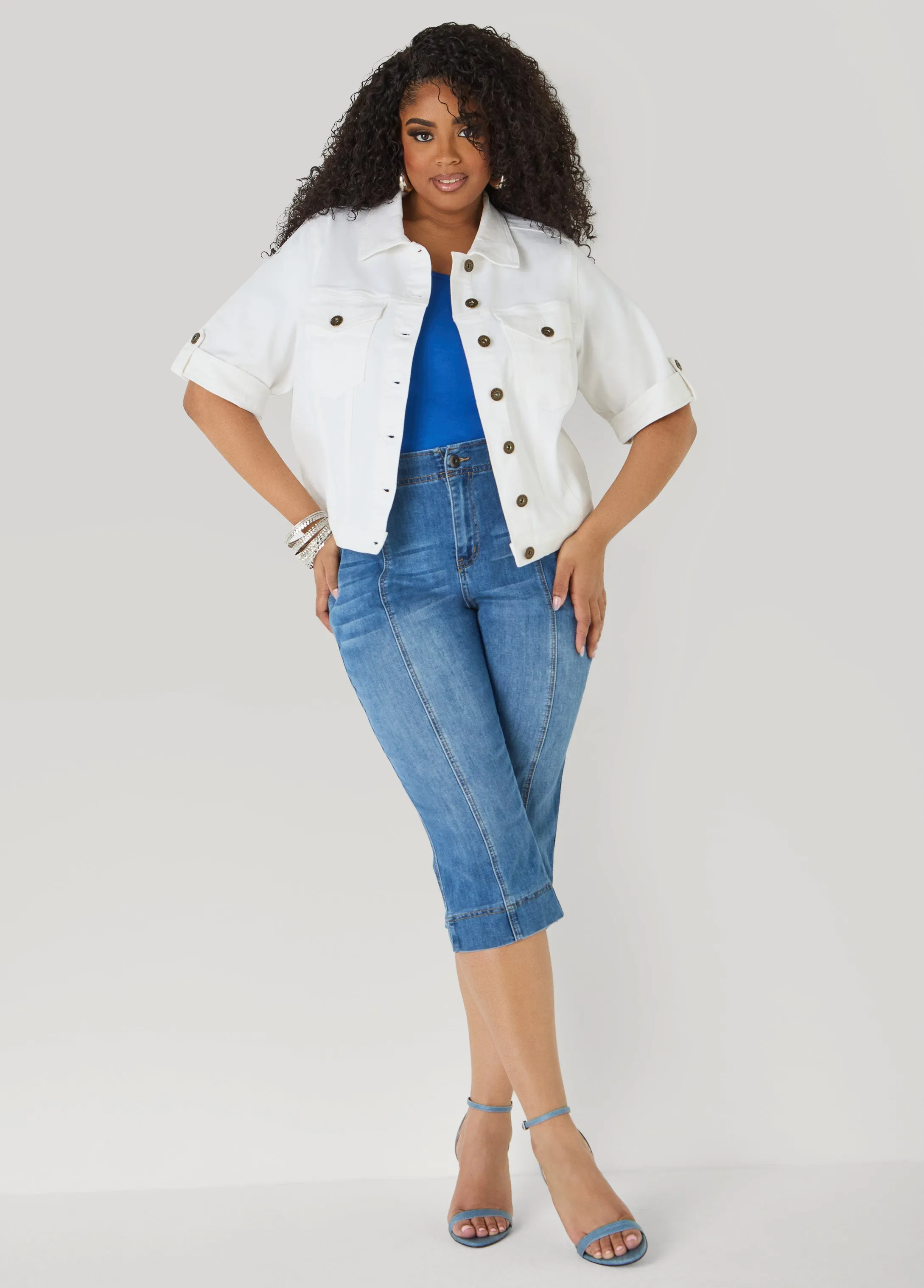 Flap Pocket Seamed Denim Capris sold by Ashley Stewart product image thumbnail 5