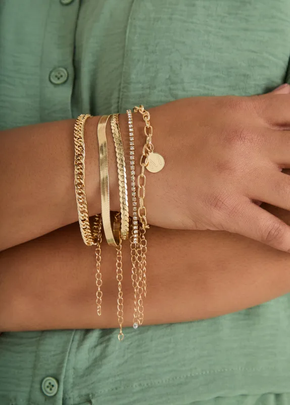 Set Of Five Gold Tone Bracelets sold by Ashley Stewart