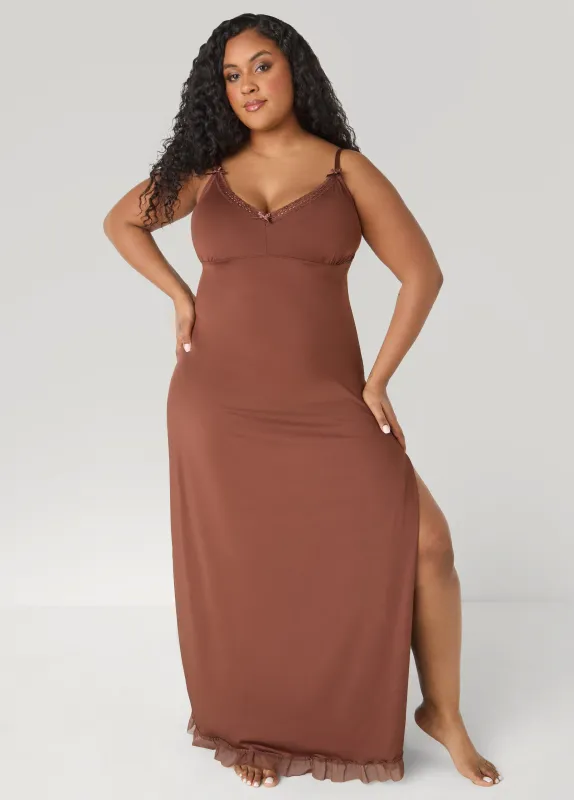 Lace And Mesh Trimmed Nightgown sold by Ashley Stewart