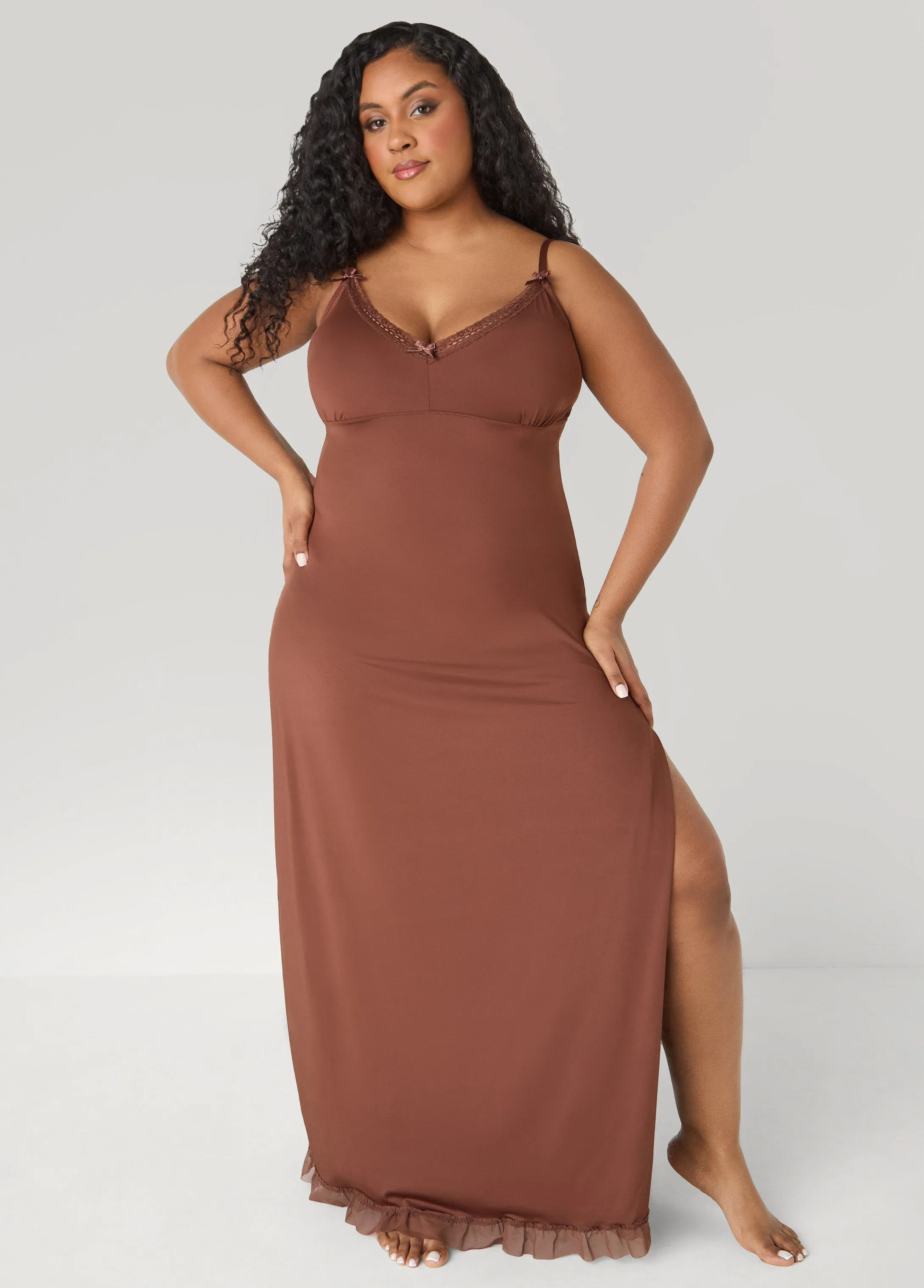 Lace And Mesh Trimmed Nightgown sold by Ashley Stewart