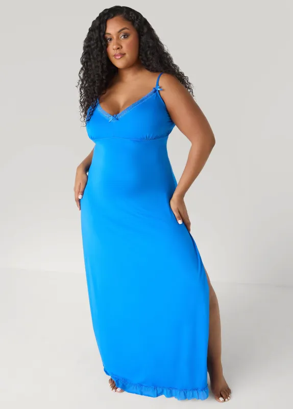 Mesh And Lace Trimmed Nightgown sold by Ashley Stewart