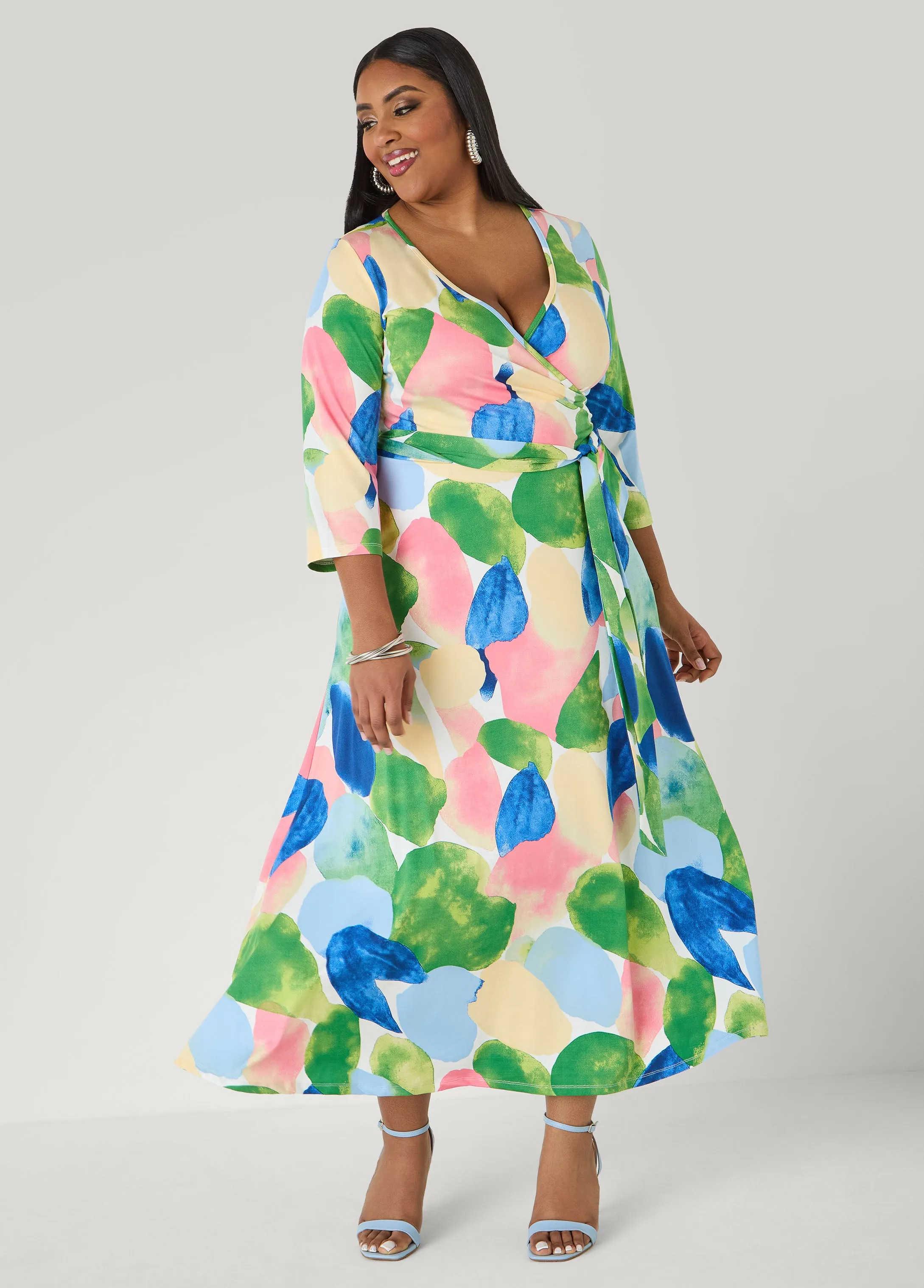 Watercolor Faux Wrap Maxi Dress sold by Ashley Stewart product image thumbnail 4