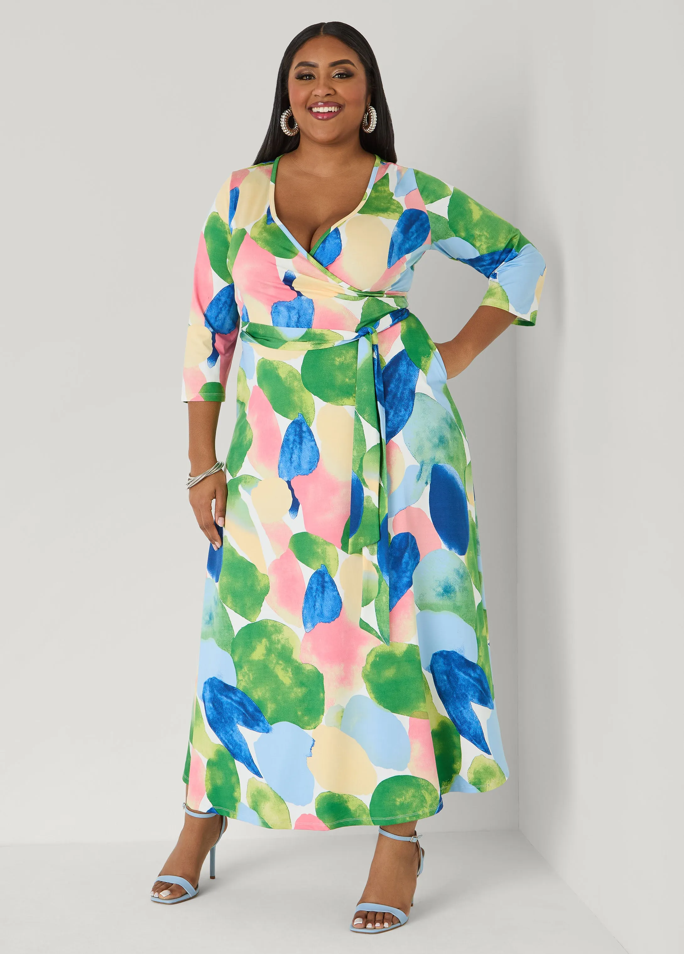 Watercolor Faux Wrap Maxi Dress sold by Ashley Stewart product image thumbnail 5