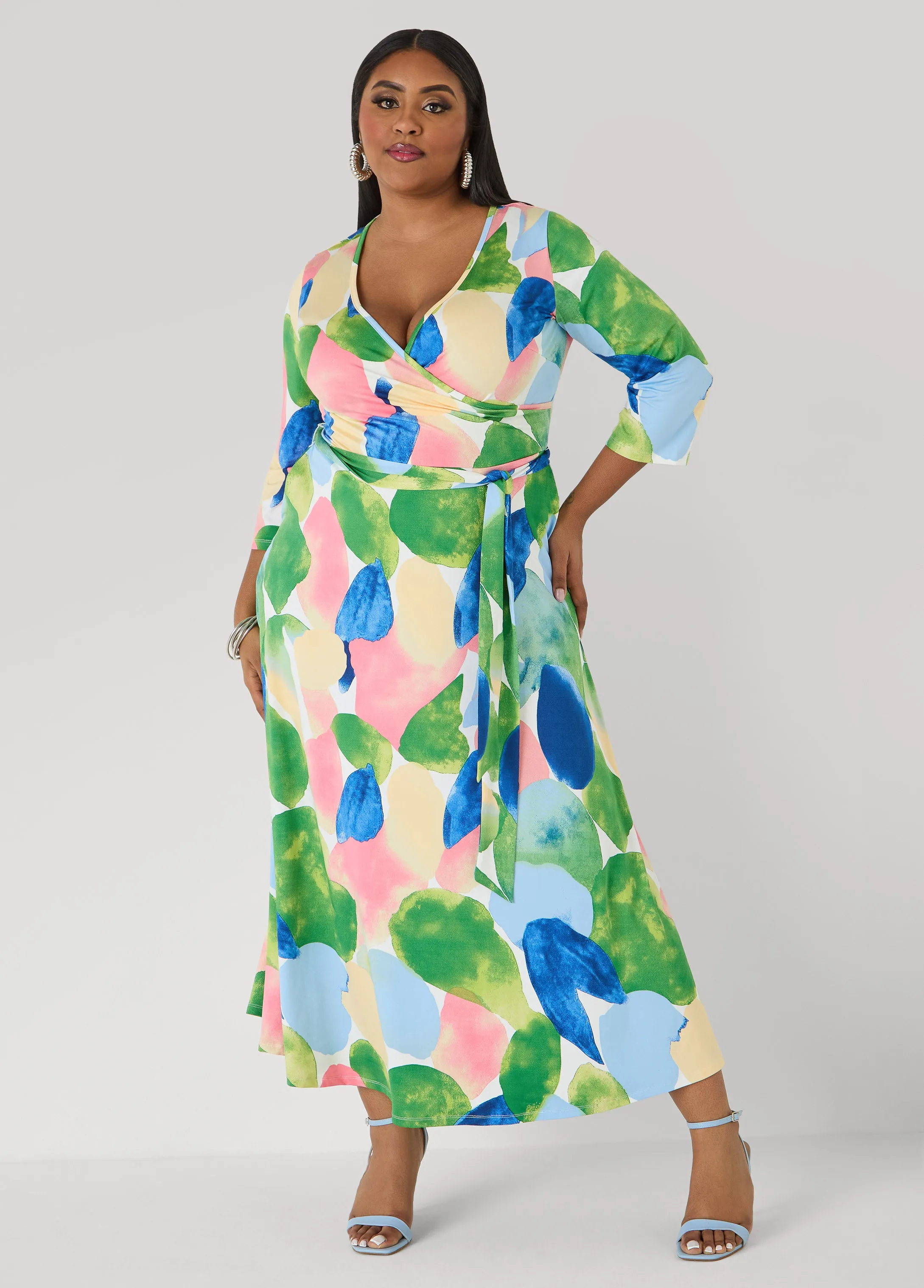 Watercolor Faux Wrap Maxi Dress sold by Ashley Stewart product image thumbnail 3
