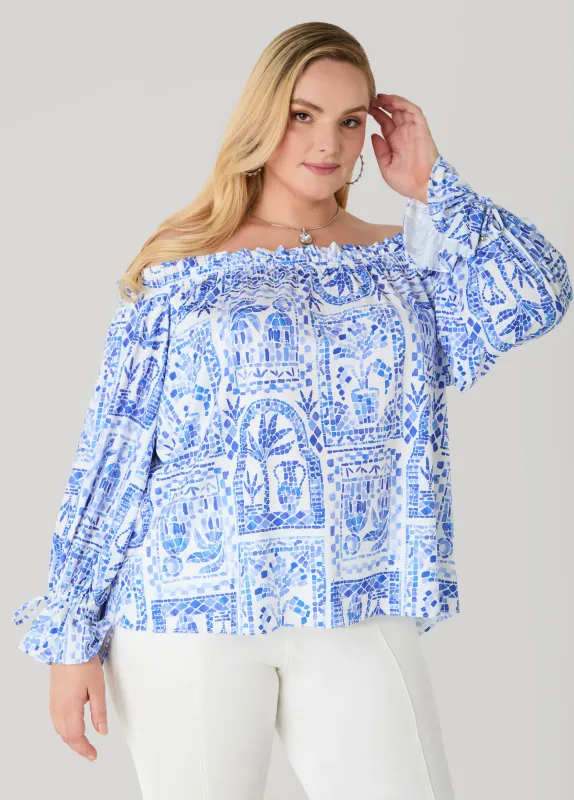 Off The Shoulder Tile Print Top made by Ashley Stewart