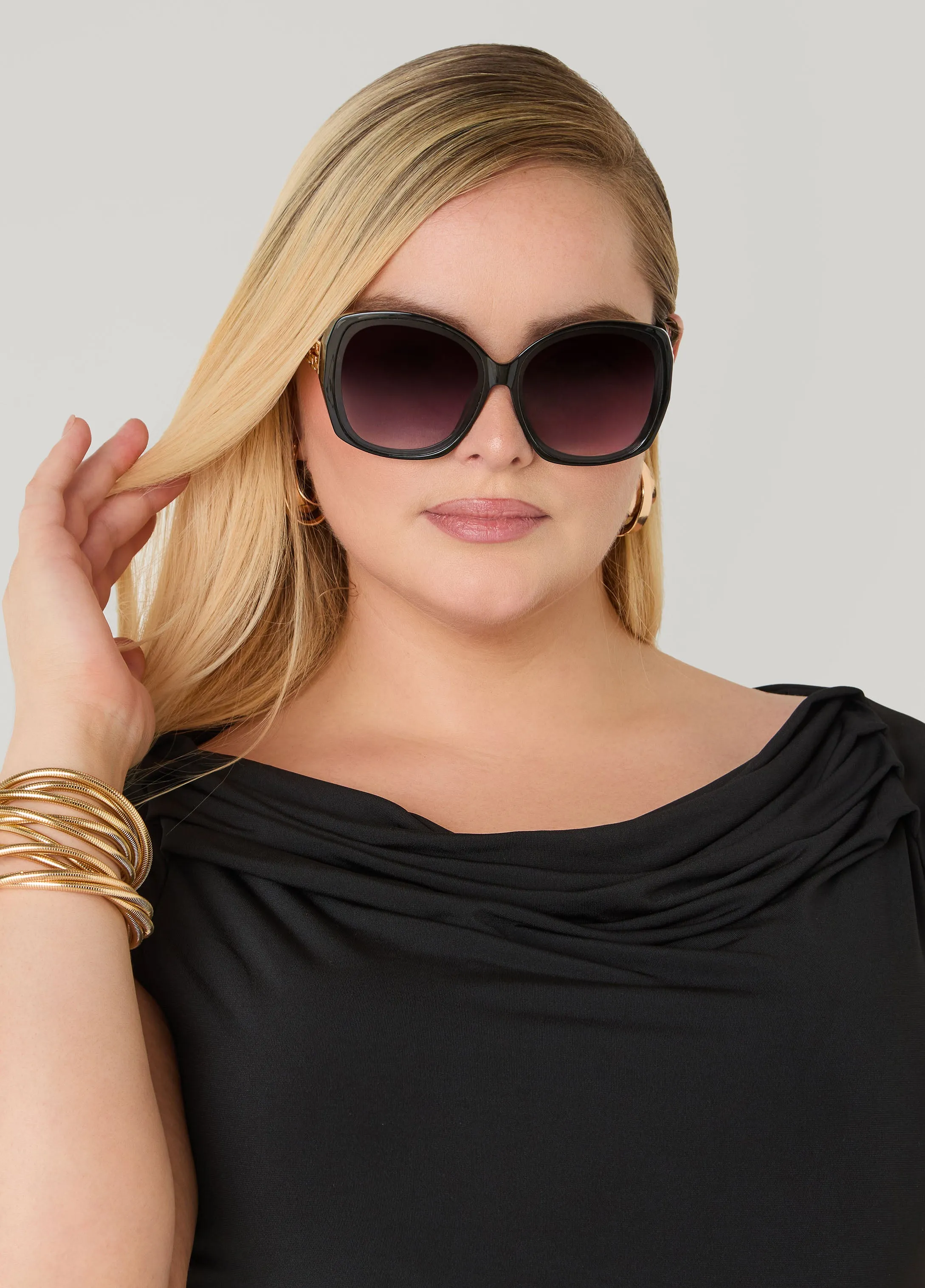 Chain Trimmed Square Sunglasses sold by Ashley Stewart