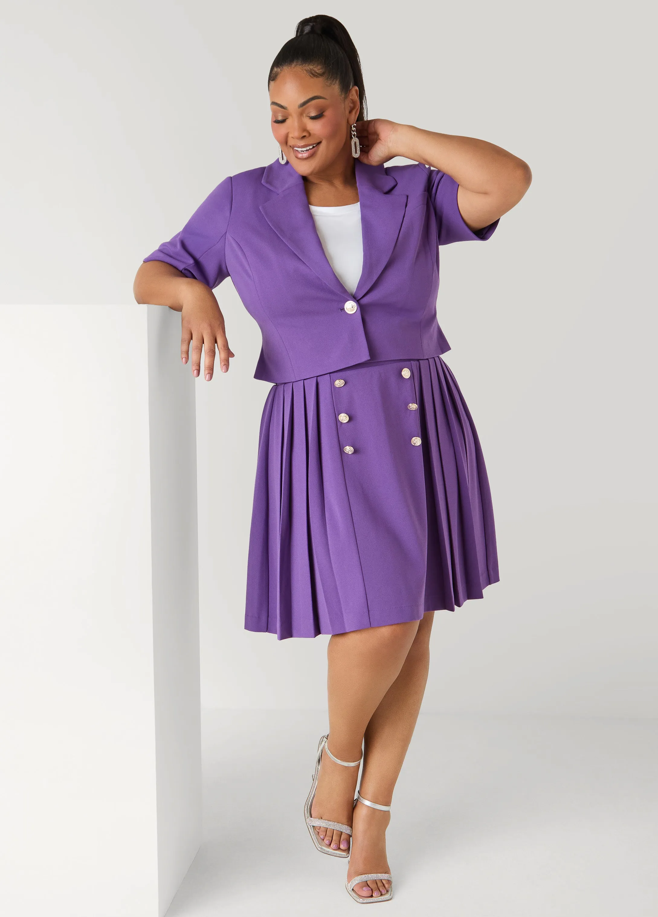 Cropped Button Front Blazer sold by Ashley Stewart product image thumbnail 3
