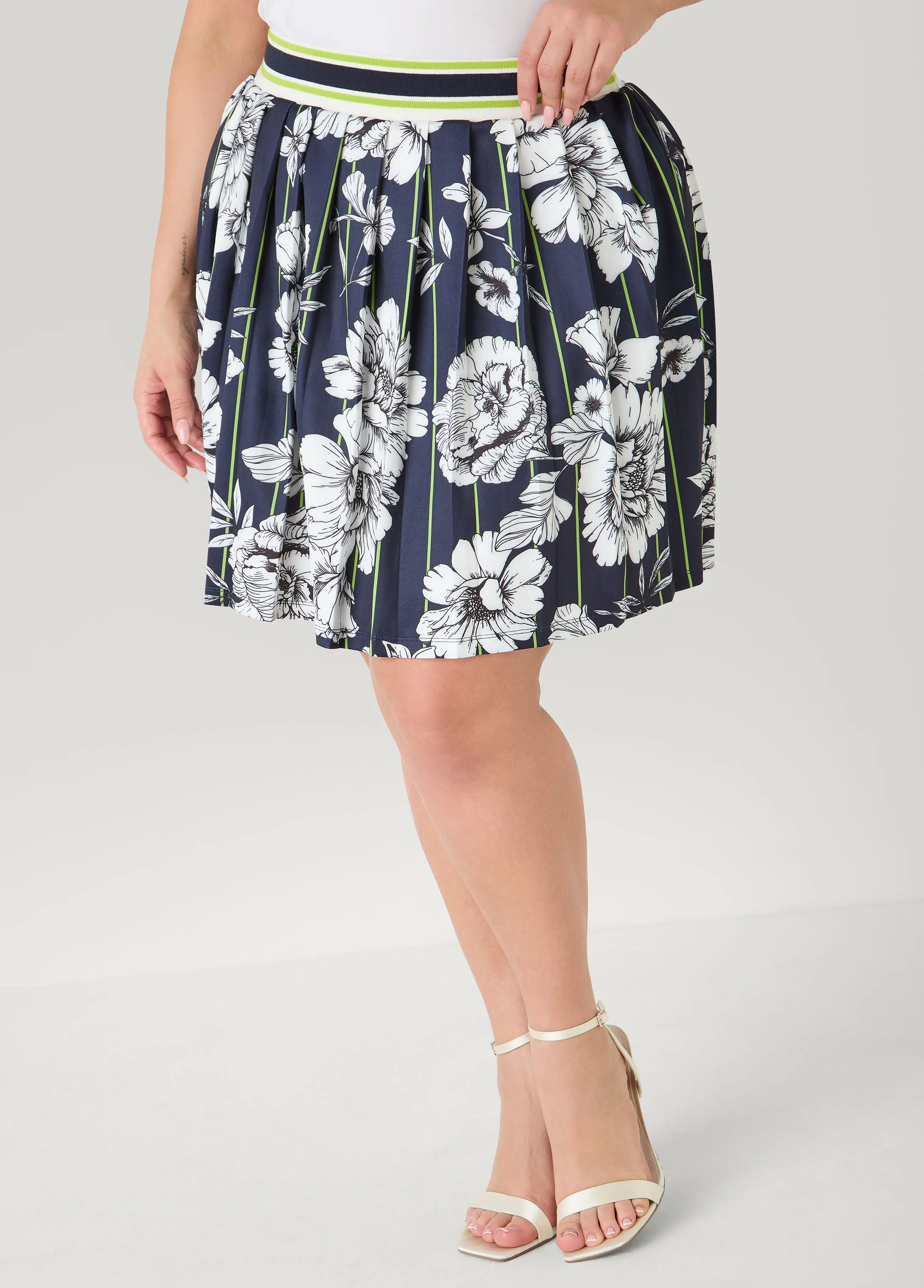 Striped And Floral Pleated Skort sold by Ashley Stewart product image thumbnail 3