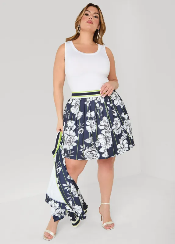 Striped And Floral Pleated Skort made by Ashley Stewart