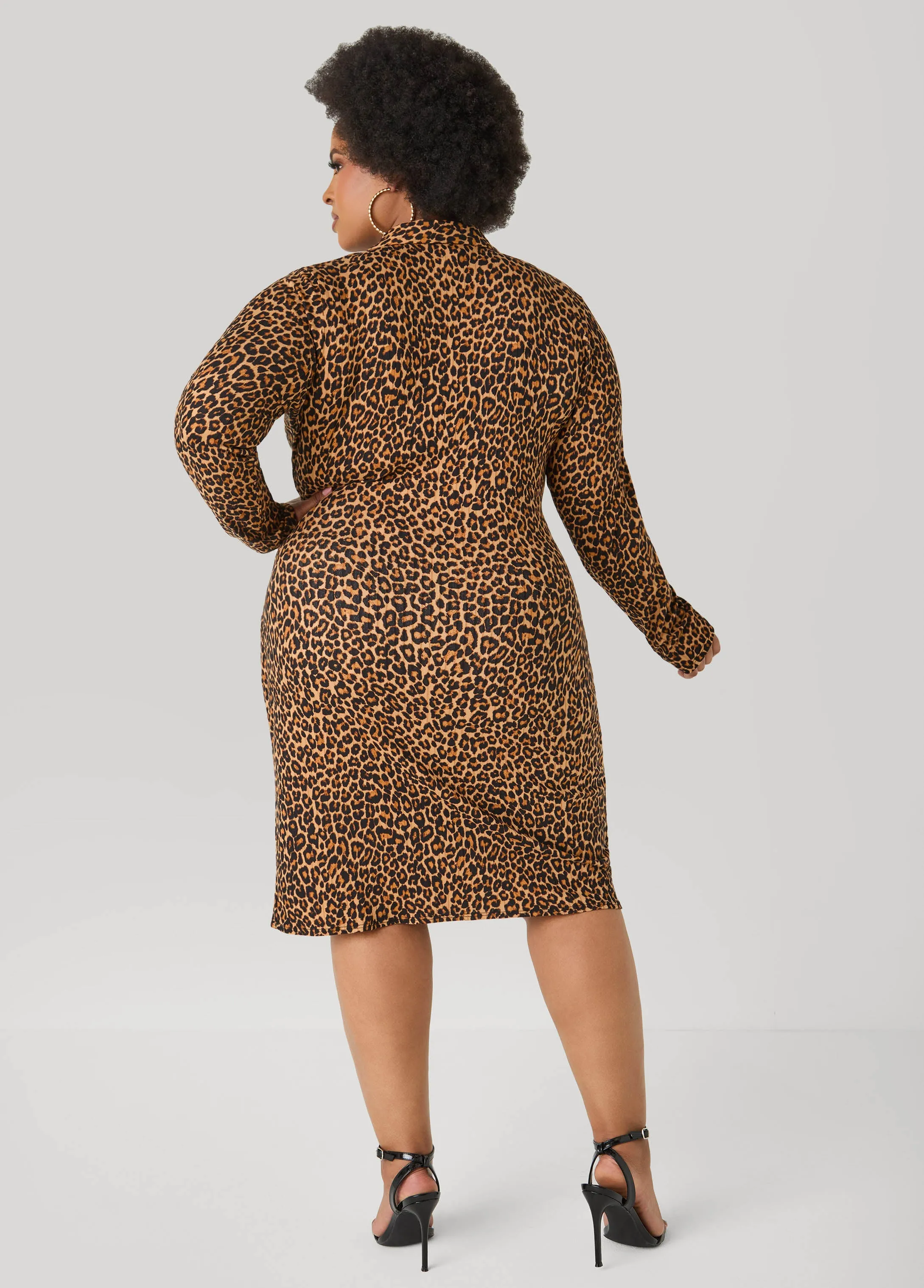 Ribbed Leopard Faux Wrap Dress sold by Ashley Stewart product image thumbnail 2