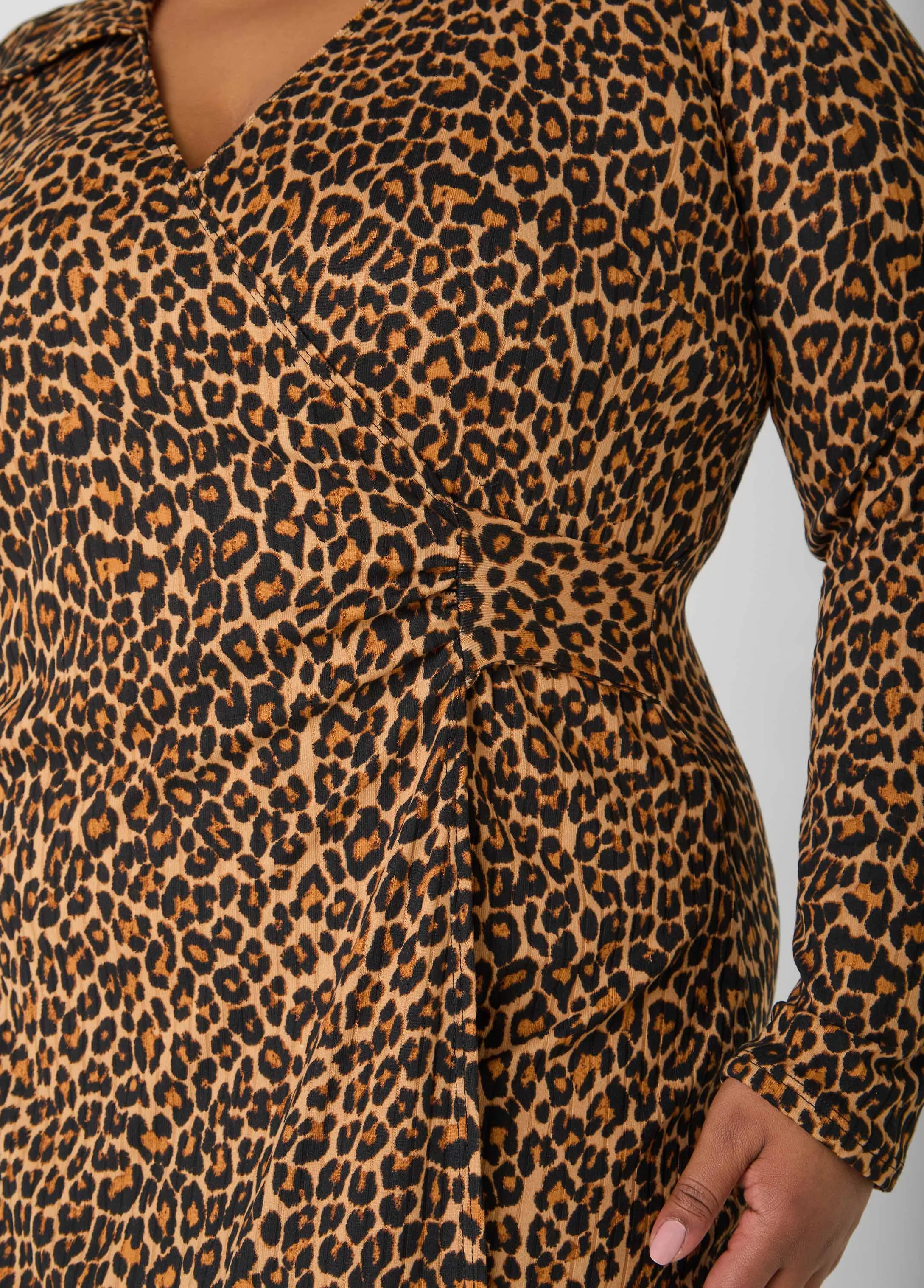Ribbed Leopard Faux Wrap Dress sold by Ashley Stewart product image thumbnail 4