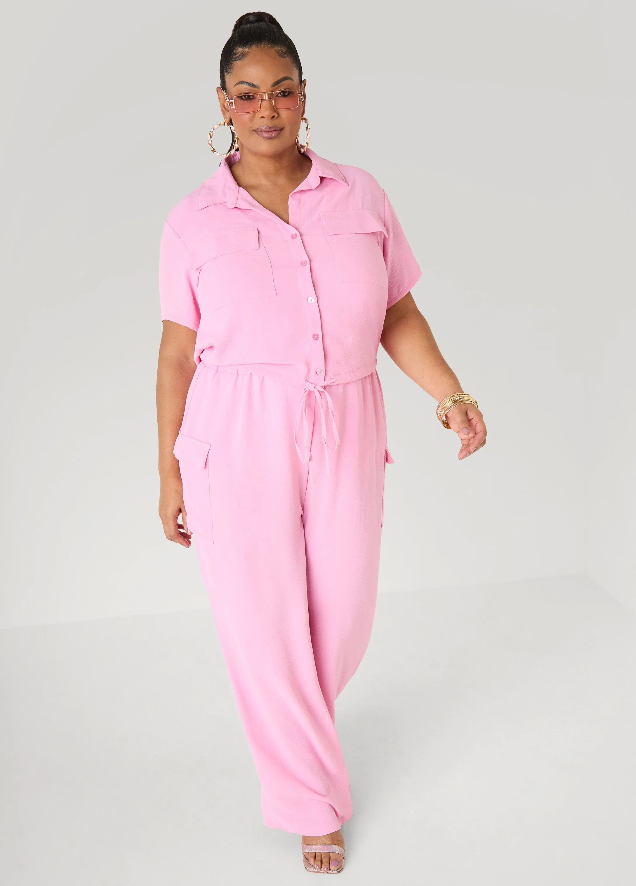 Drawstring Cropped Shirt sold by Ashley Stewart product image thumbnail 4