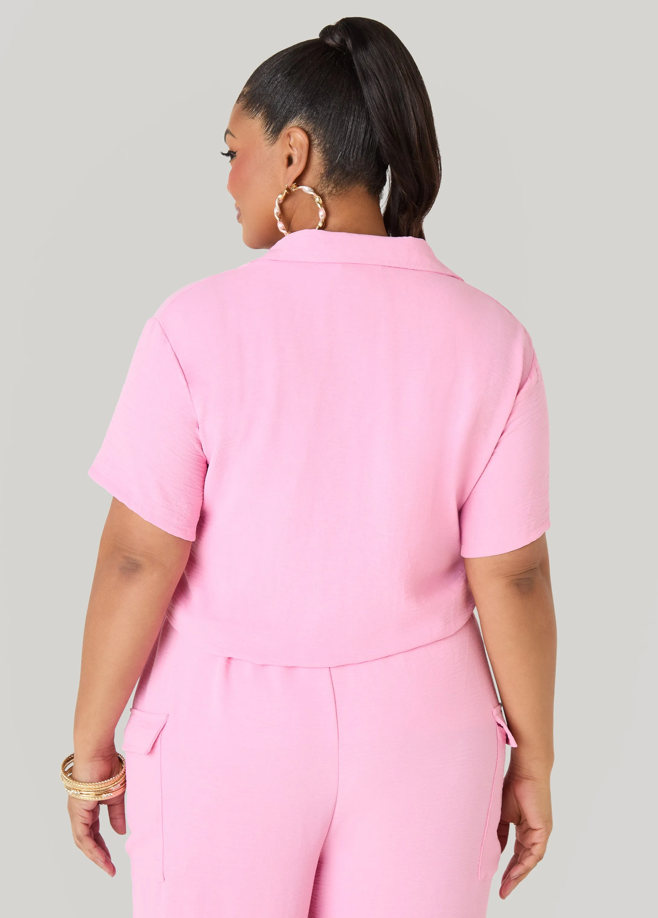 Drawstring Cropped Shirt sold by Ashley Stewart product image thumbnail 2