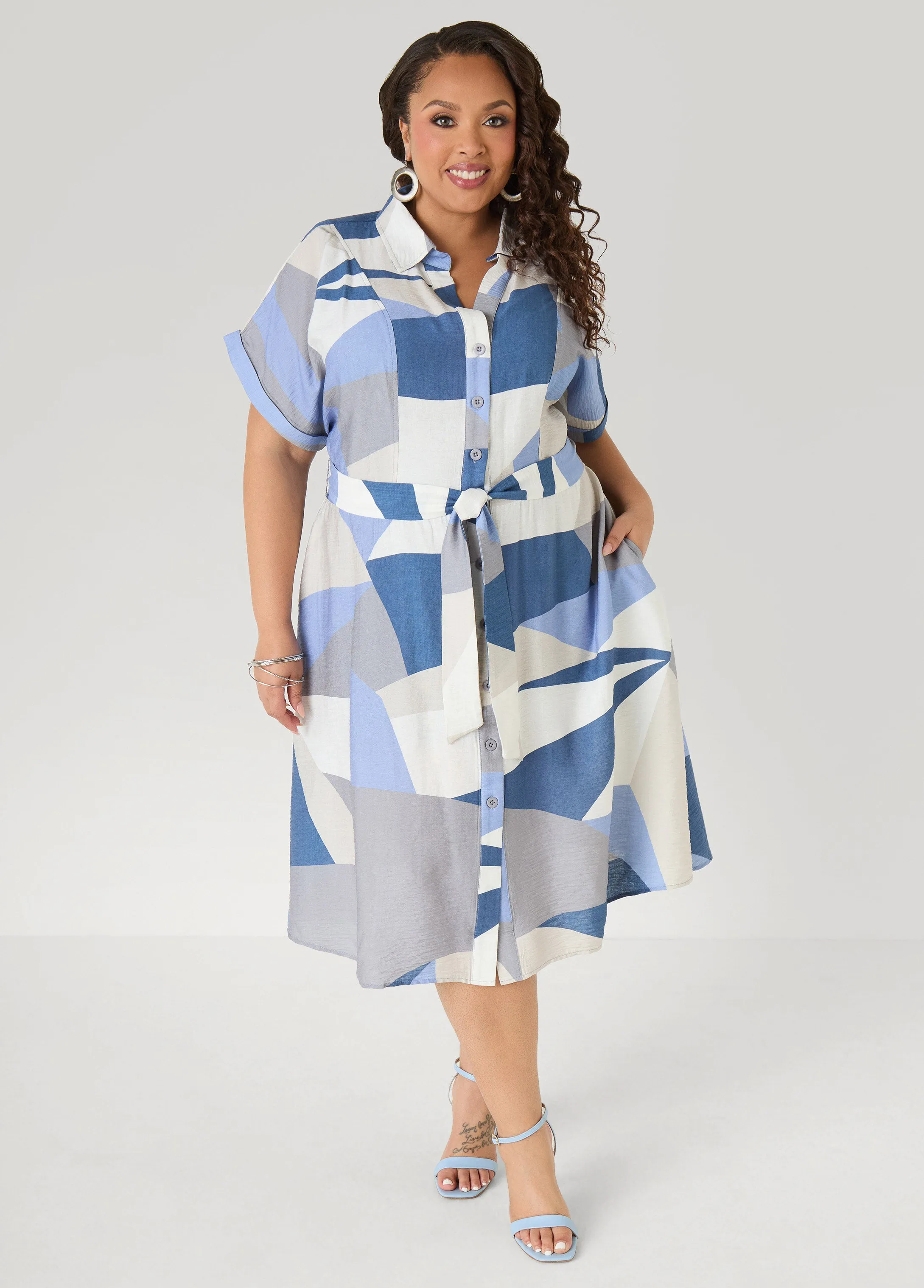 Belted Geo Print Shirtdress sold by Ashley Stewart
