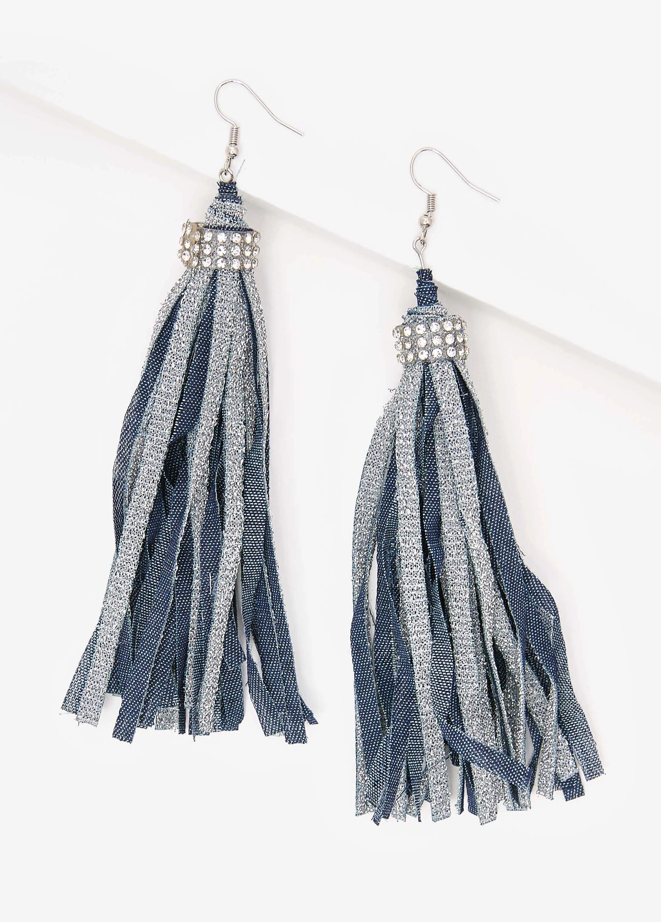 Crystal Fringed Denim Earrings sold by Ashley Stewart product image thumbnail 2