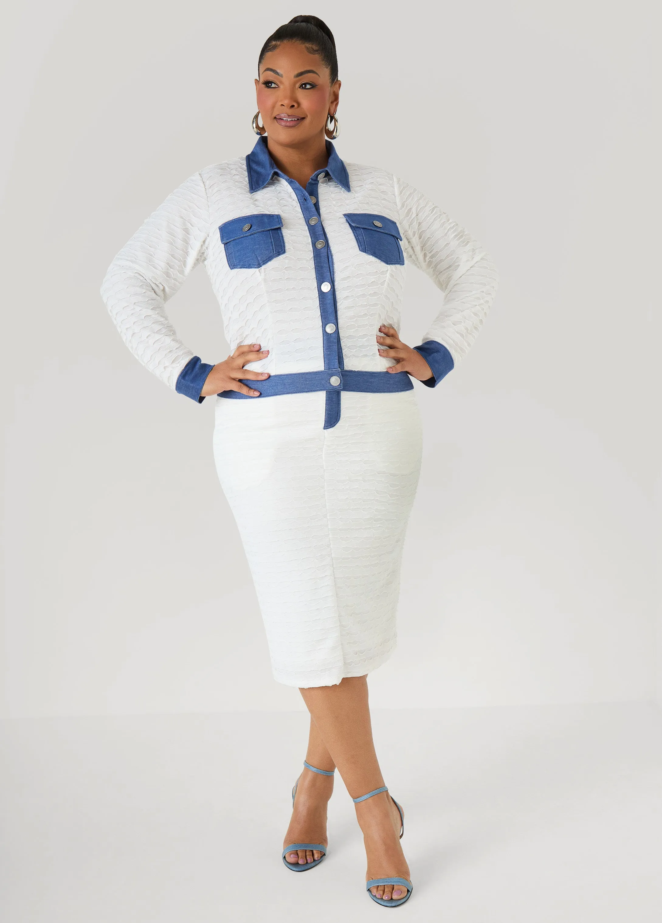 Denim Paneled Textured Skirt sold by Ashley Stewart product image thumbnail 4
