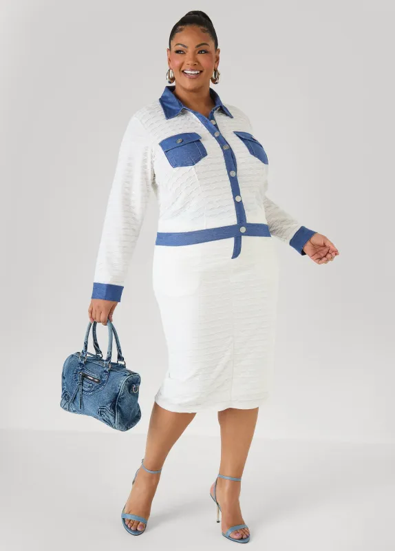 Denim Paneled Textured Skirt made by Ashley Stewart