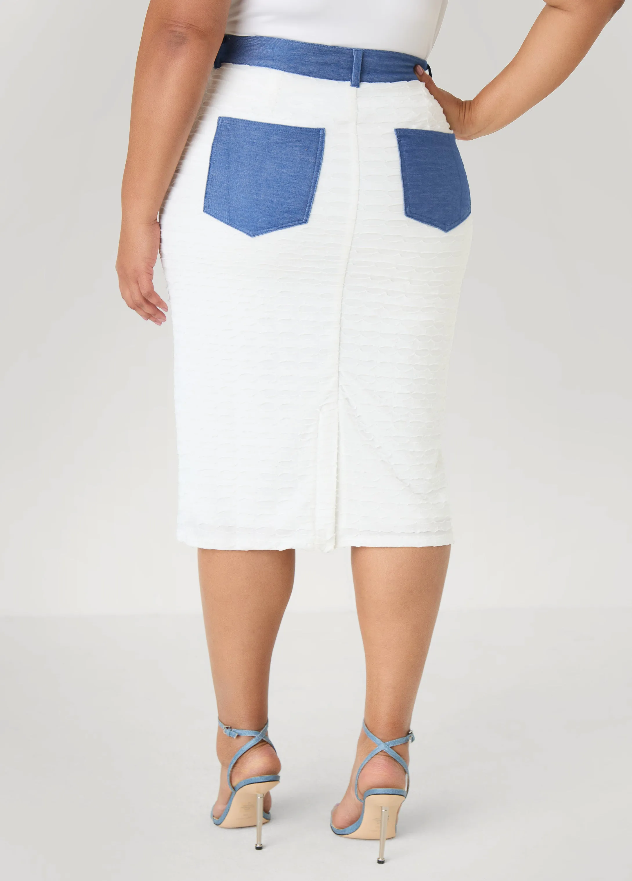 Denim Paneled Textured Skirt sold by Ashley Stewart product image thumbnail 2