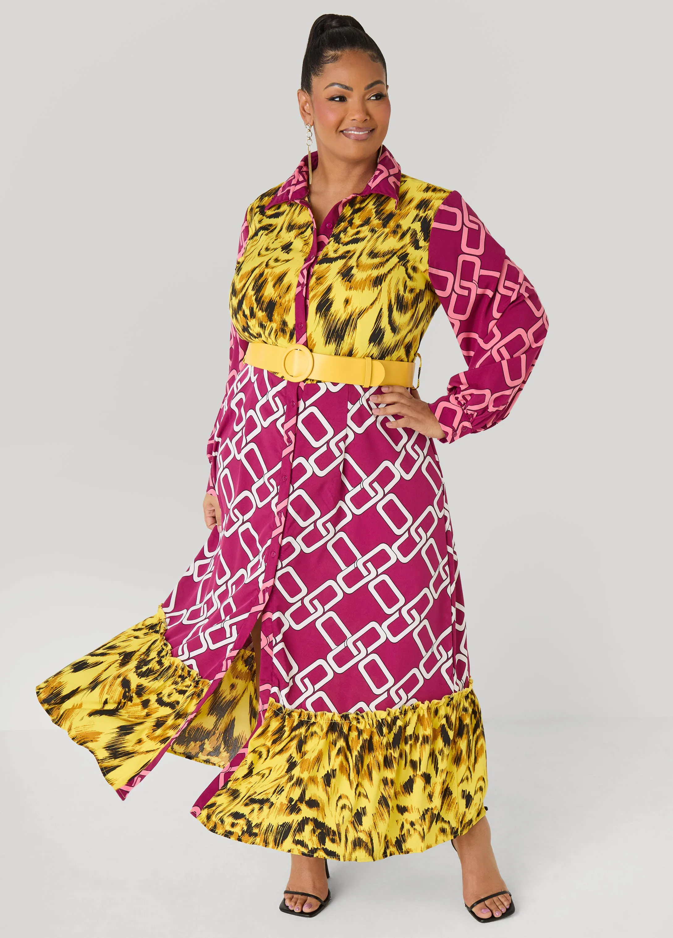 Belted Printed Maxi Shirtdress sold by Ashley Stewart