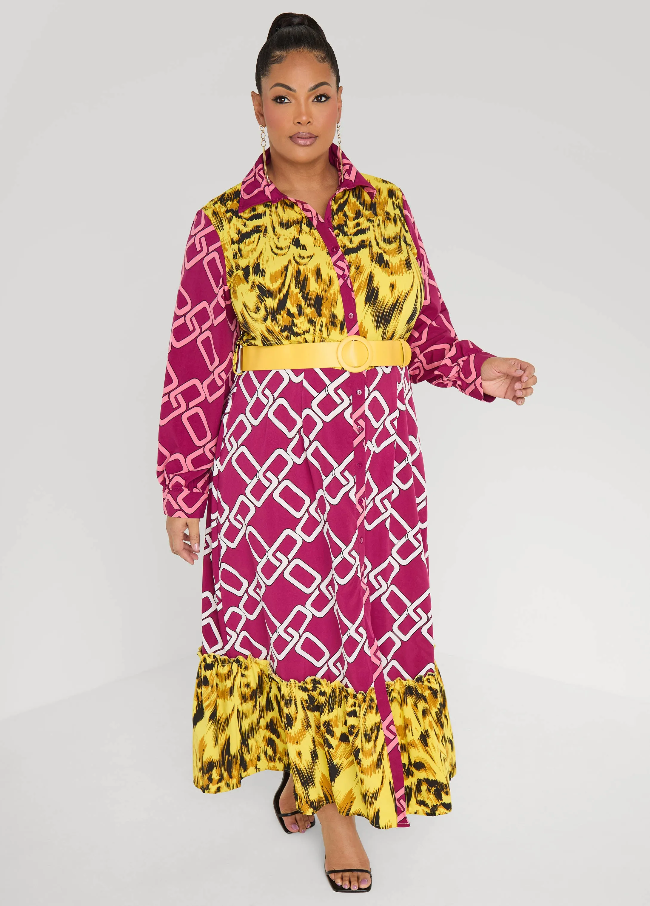 Belted Printed Maxi Shirtdress sold by Ashley Stewart product image thumbnail 3