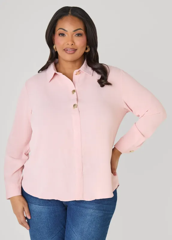Button Embellished Textured Shirt made by Ashley Stewart