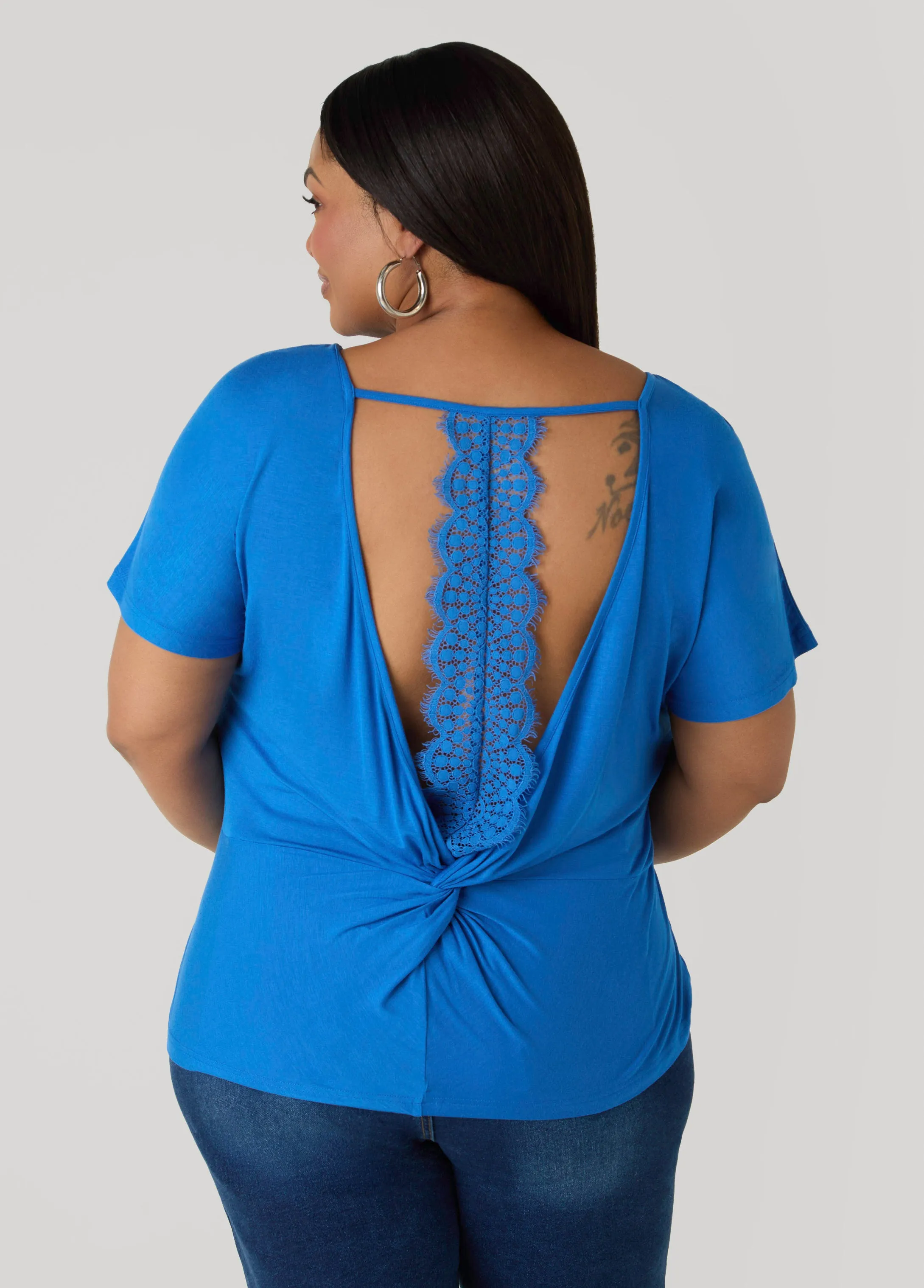 Lace Paneled Open Back Top sold by Ashley Stewart product image thumbnail 2