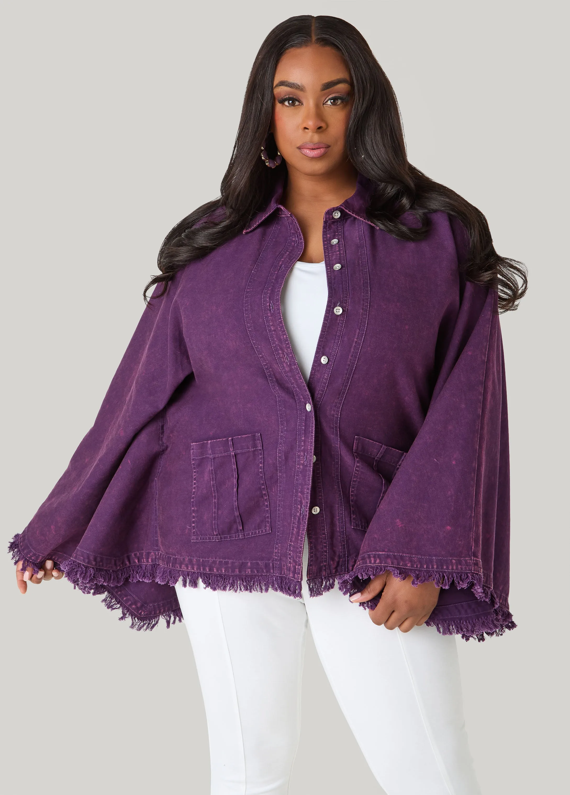 Bell Sleeved Denim Poncho sold by Ashley Stewart product image thumbnail 4