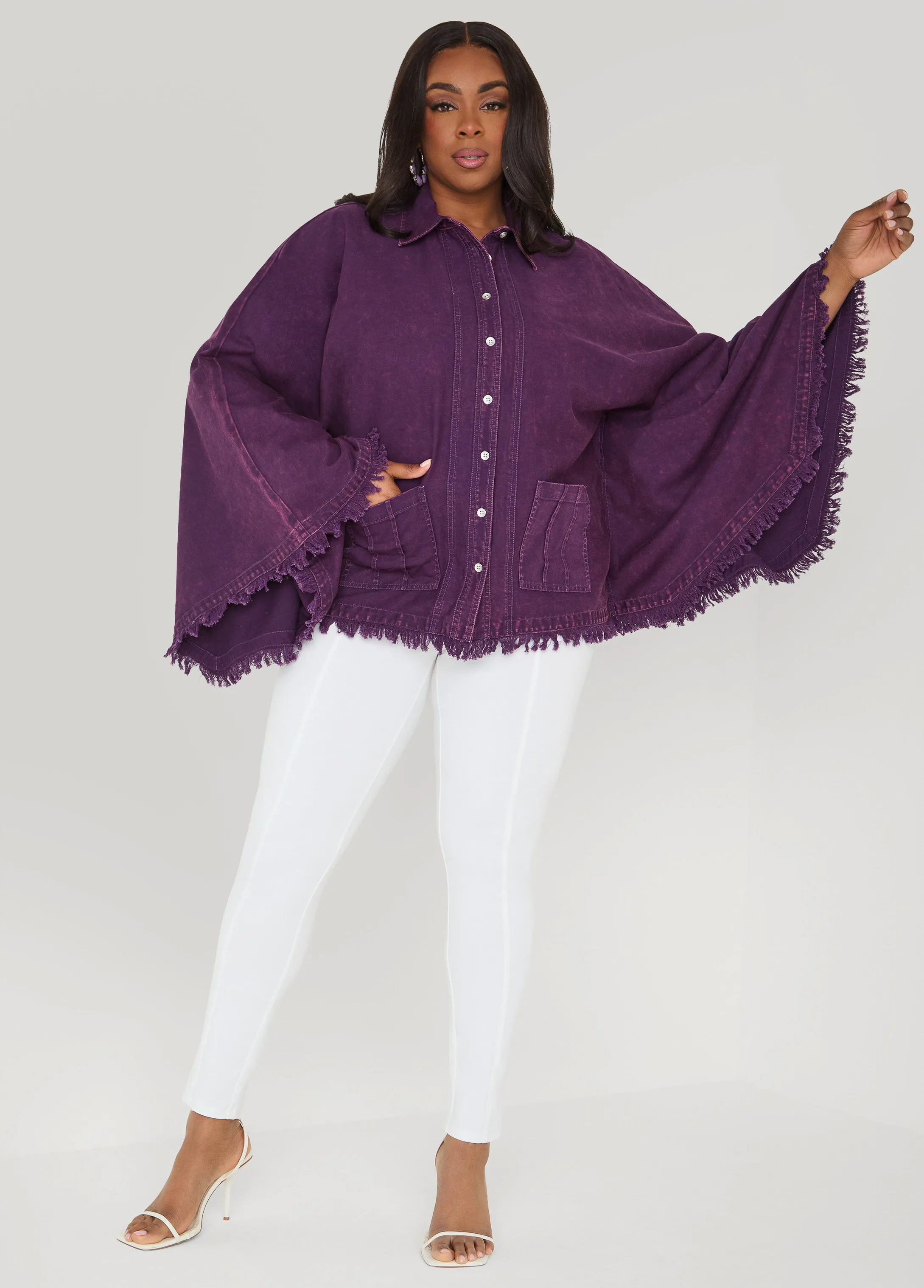 Bell Sleeved Denim Poncho sold by Ashley Stewart product image thumbnail 3