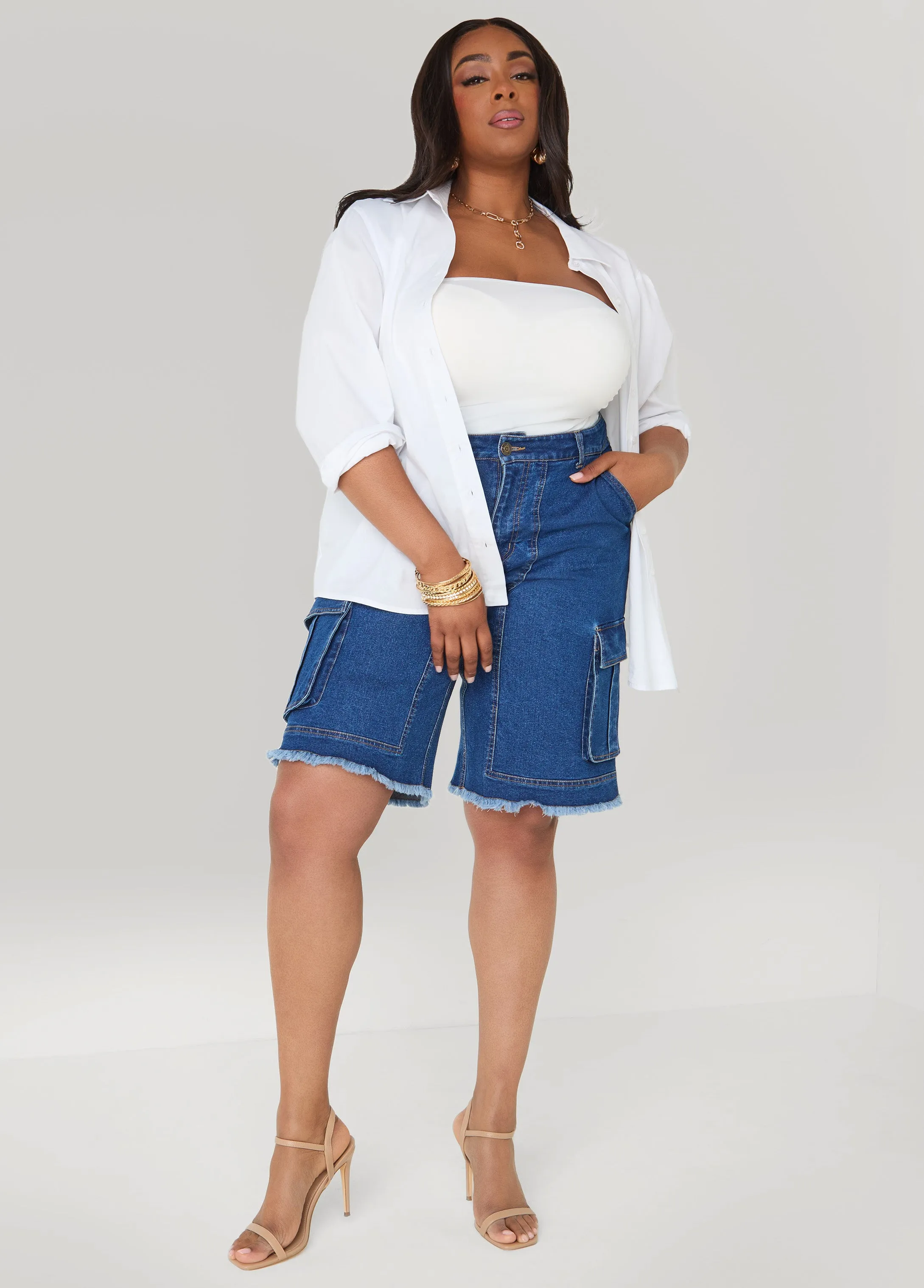 Frayed Cargo Bermuda Shorts sold by Ashley Stewart product image thumbnail 4