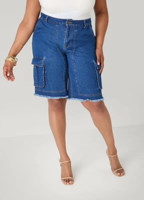 Frayed Cargo Bermuda Shorts made by Ashley Stewart
