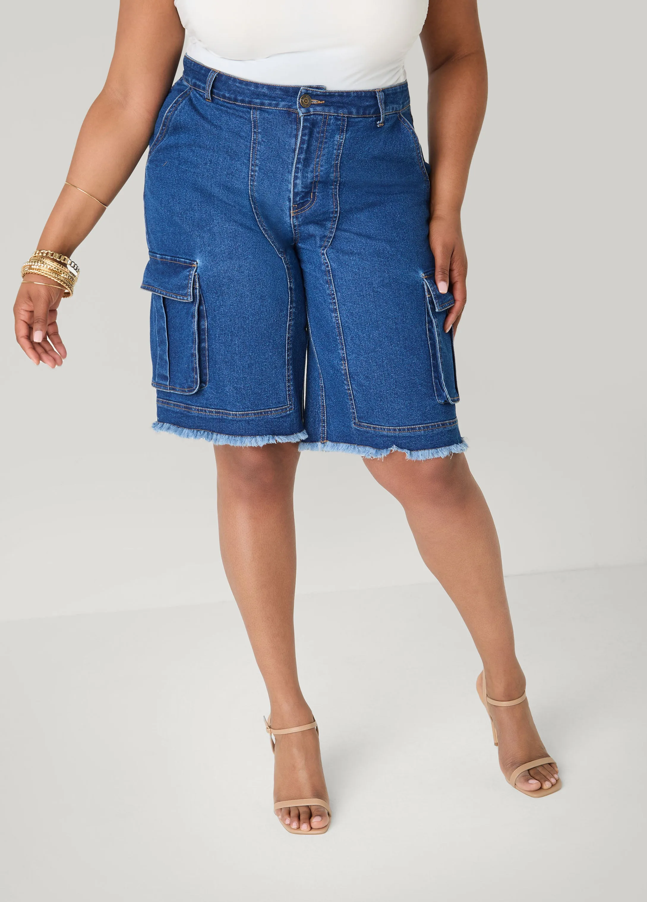 Frayed Cargo Bermuda Shorts sold by Ashley Stewart