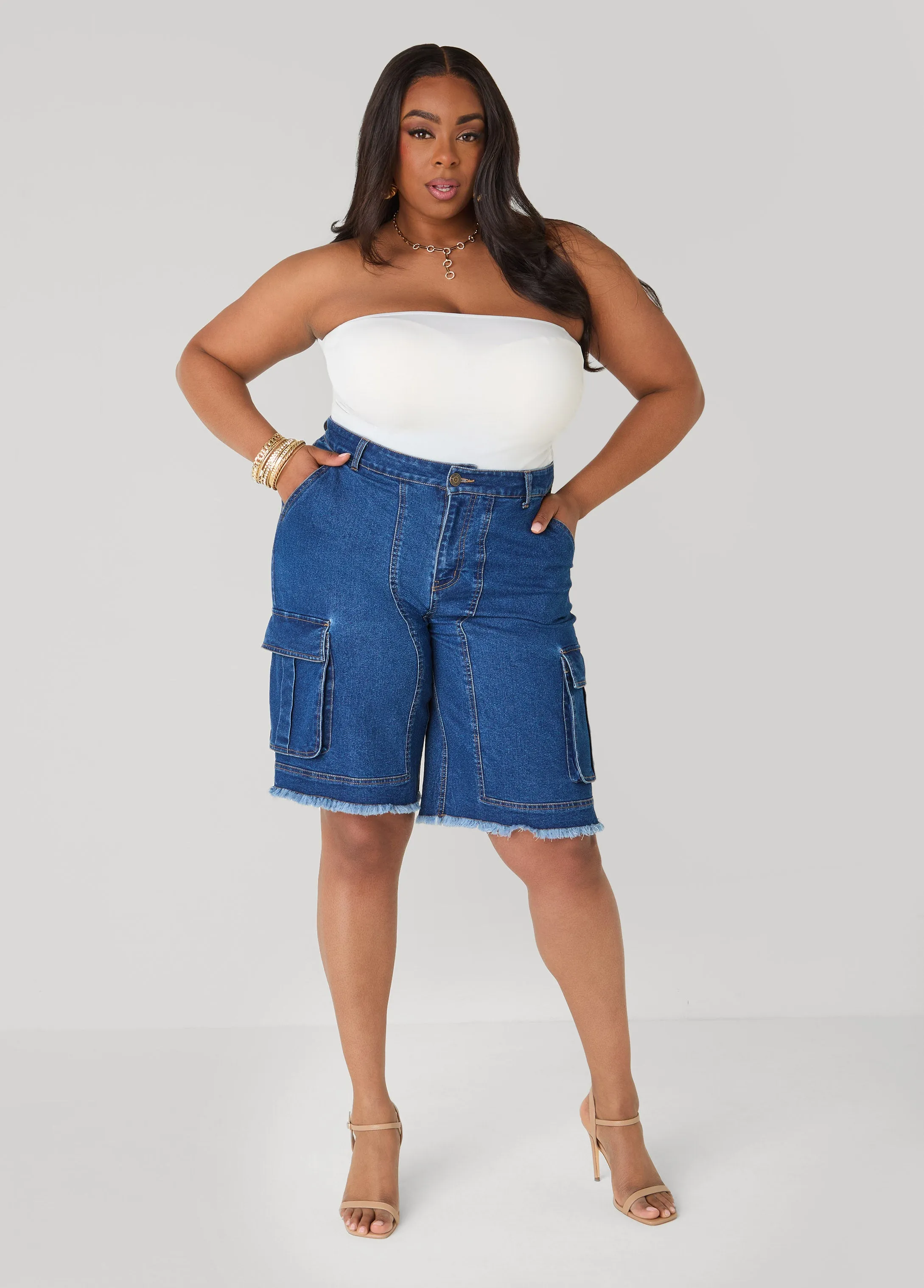 Frayed Cargo Bermuda Shorts sold by Ashley Stewart product image thumbnail 3