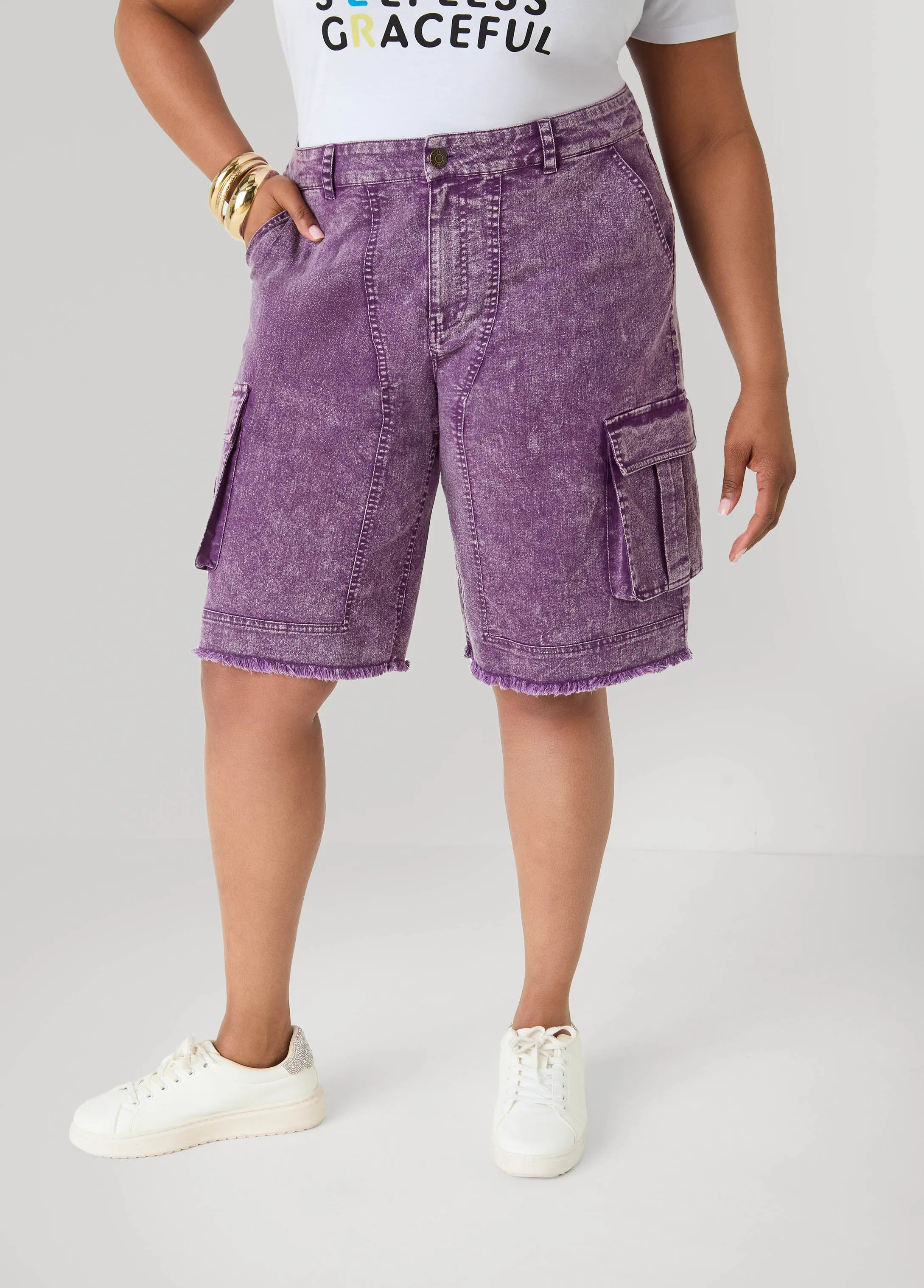 Stonewash Cargo Bermuda Shorts sold by Ashley Stewart product image thumbnail 5