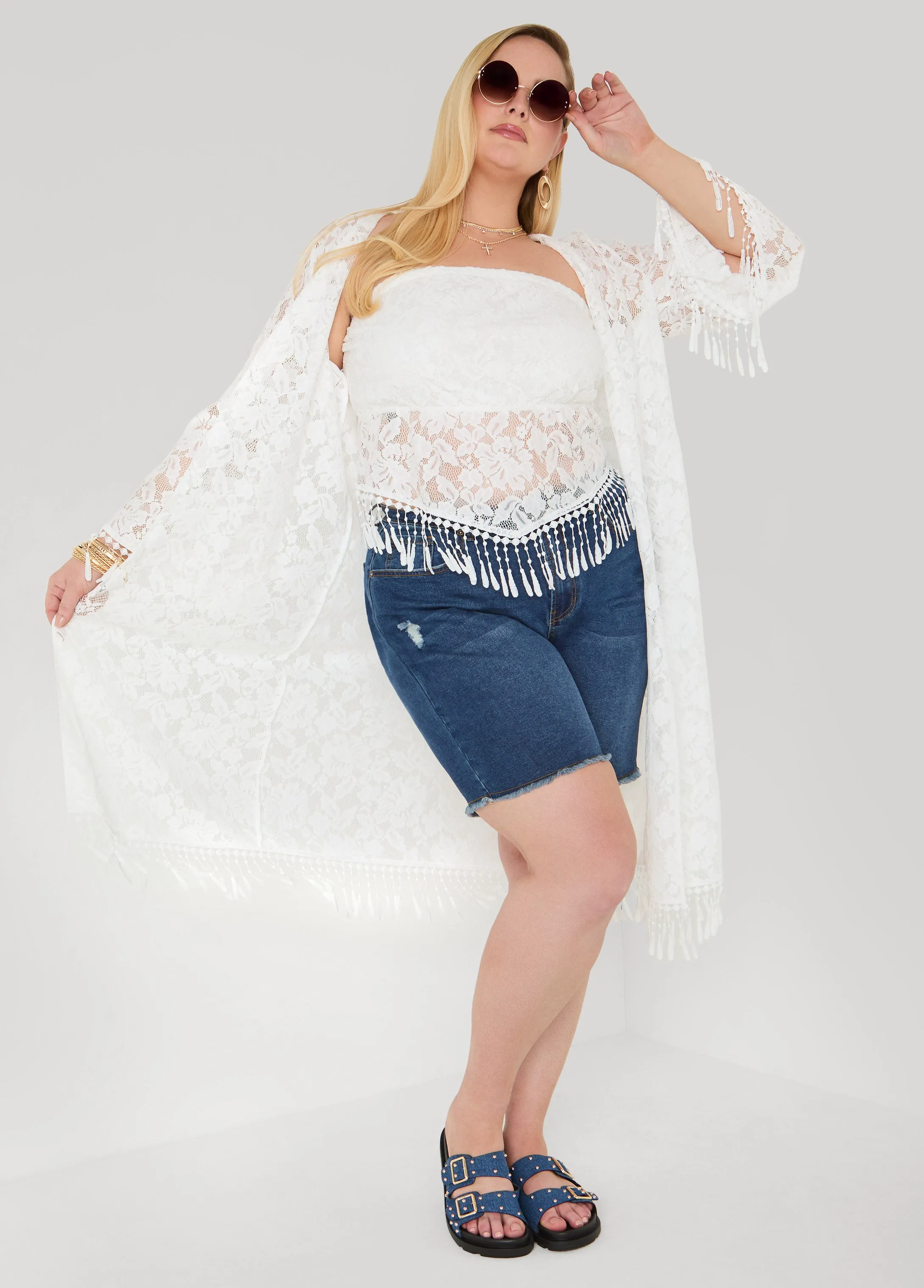Fringed Floral Lace Duster sold by Ashley Stewart product image thumbnail 4