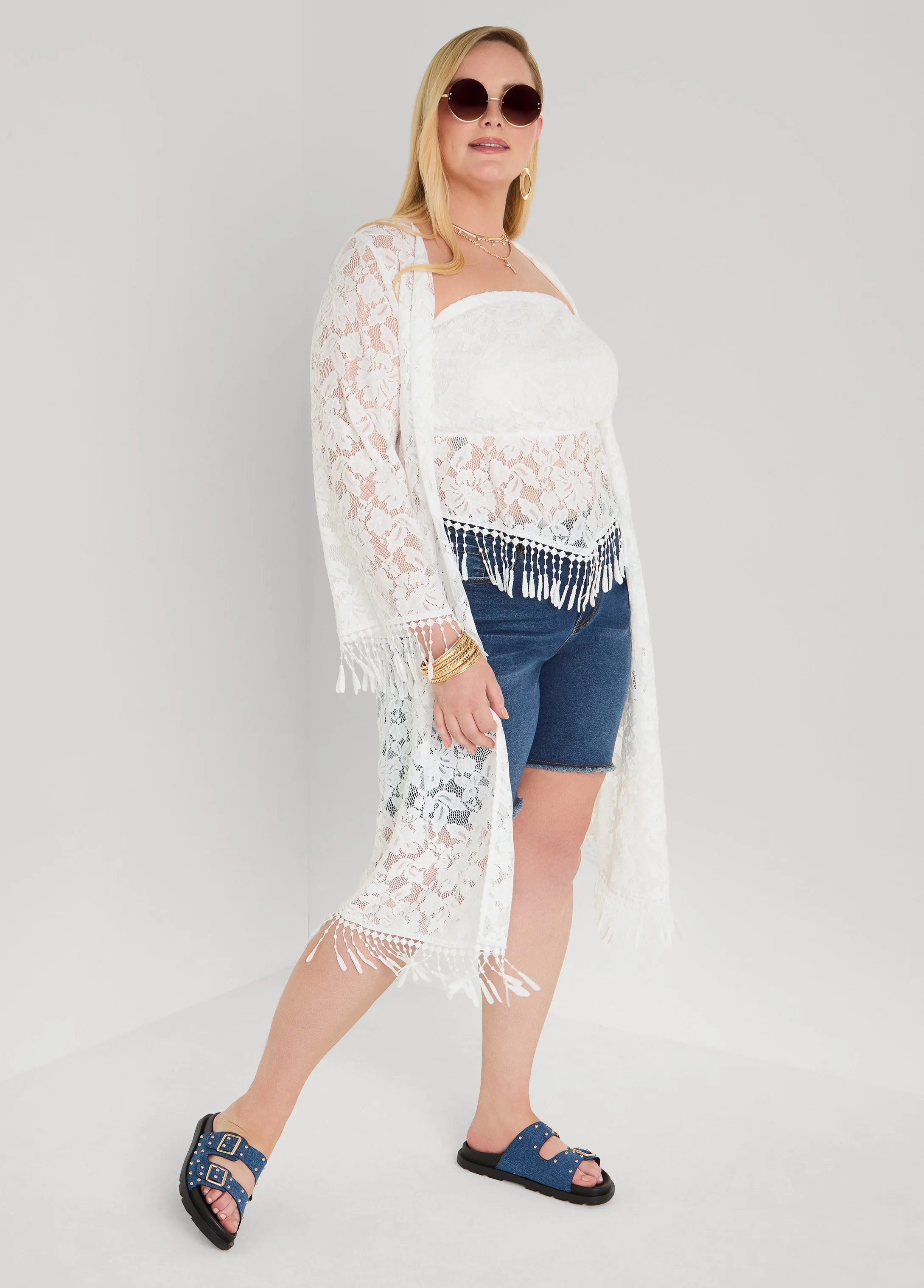 Fringed Floral Lace Duster sold by Ashley Stewart product image thumbnail 3
