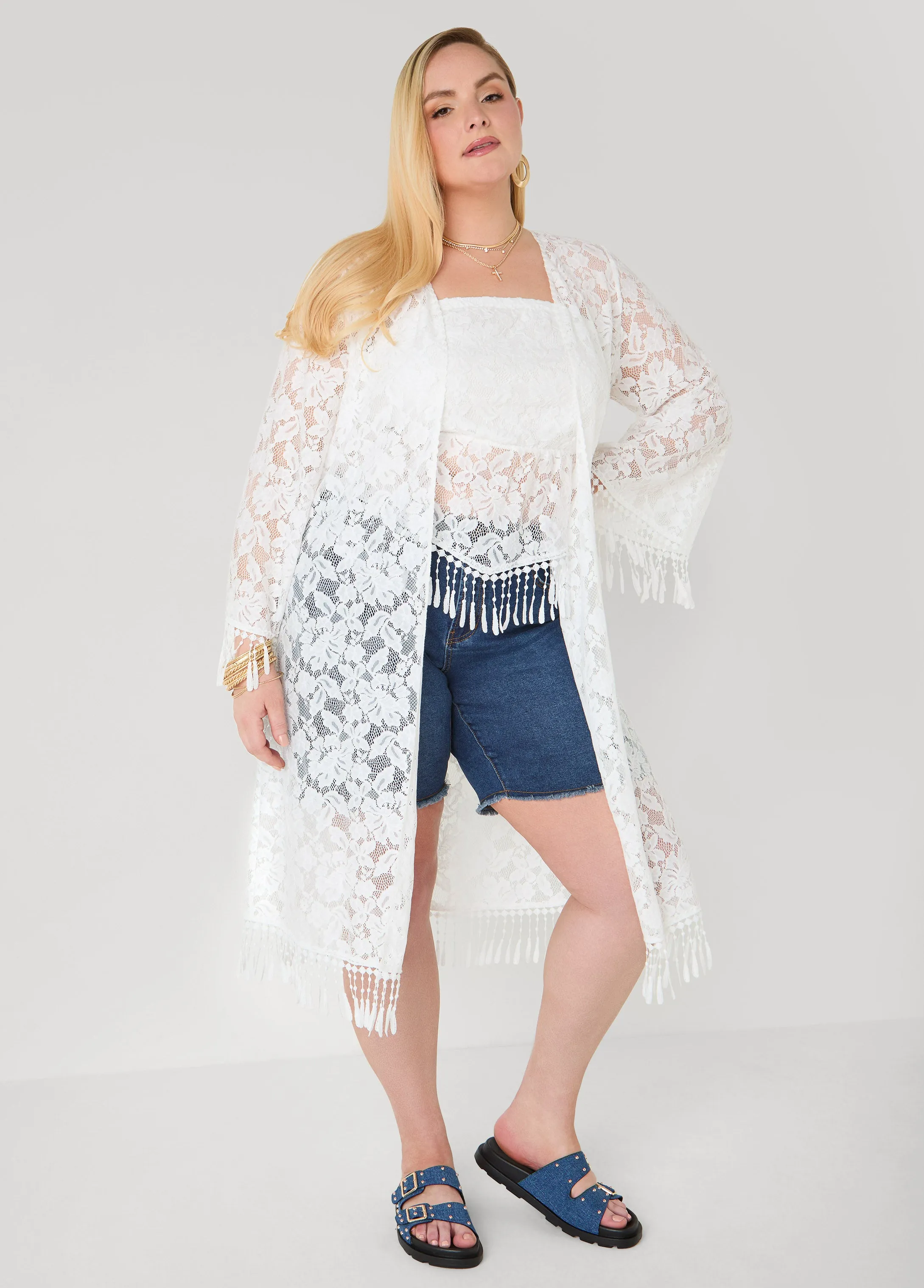 Fringed Floral Lace Duster sold by Ashley Stewart