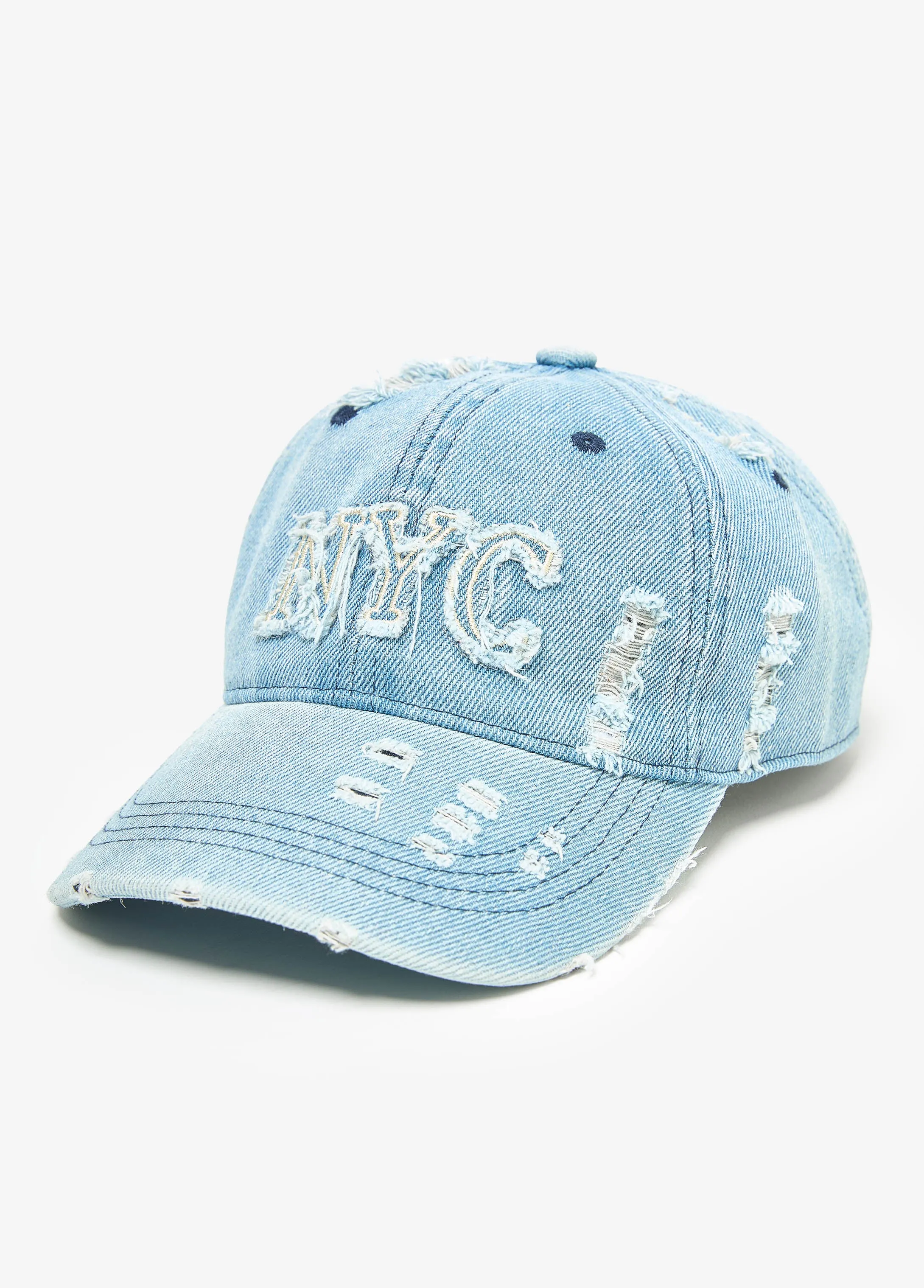 Distressed NYC Denim Baseball Hat sold by Ashley Stewart product image thumbnail 2