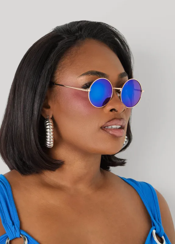 Reflective Round Frame Sunglasses made by Ashley Stewart