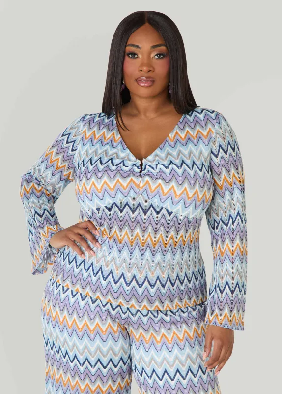 U Ring Chevron Knit Top made by Ashley Stewart