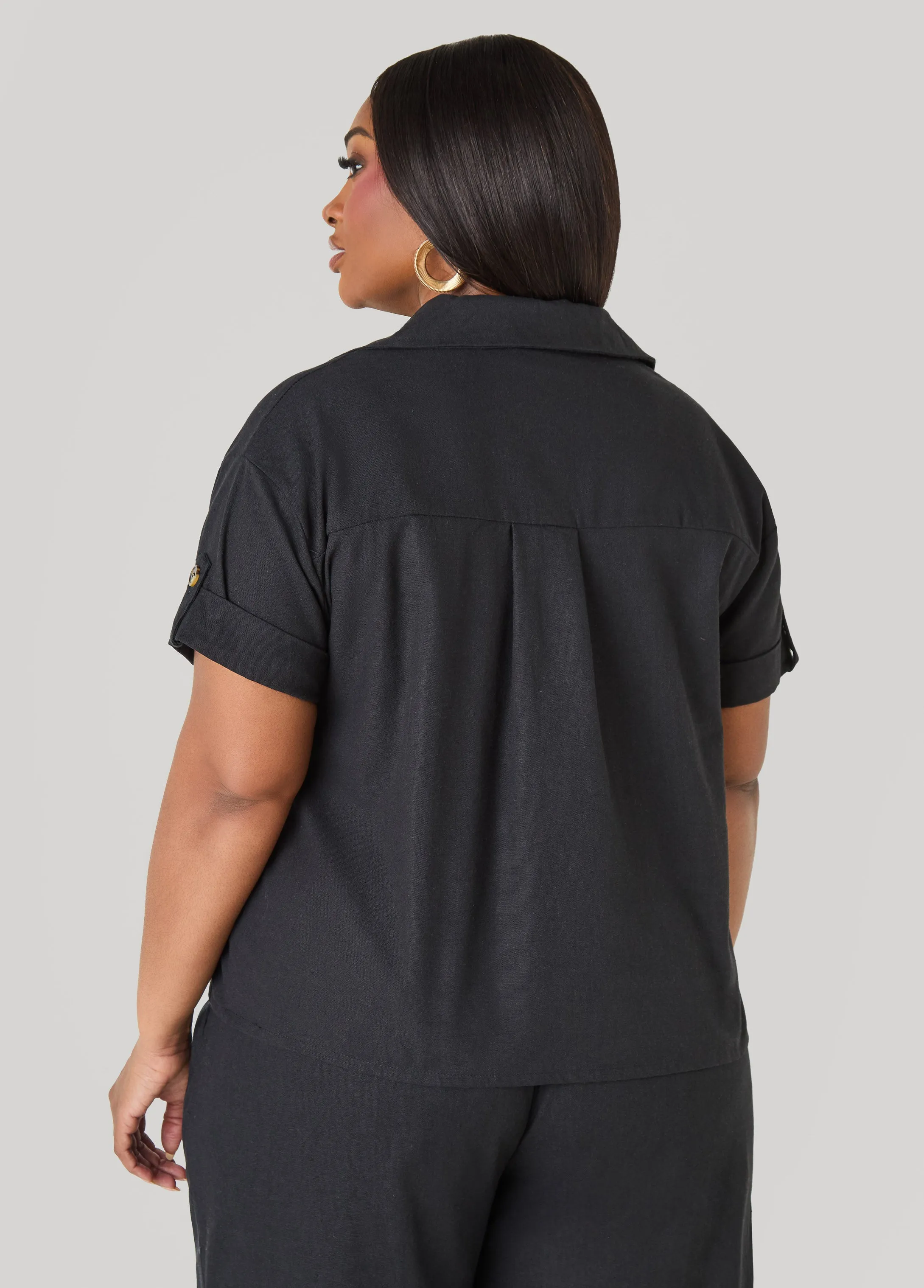 Cuffed Button Front Shirt sold by Ashley Stewart product image thumbnail 2