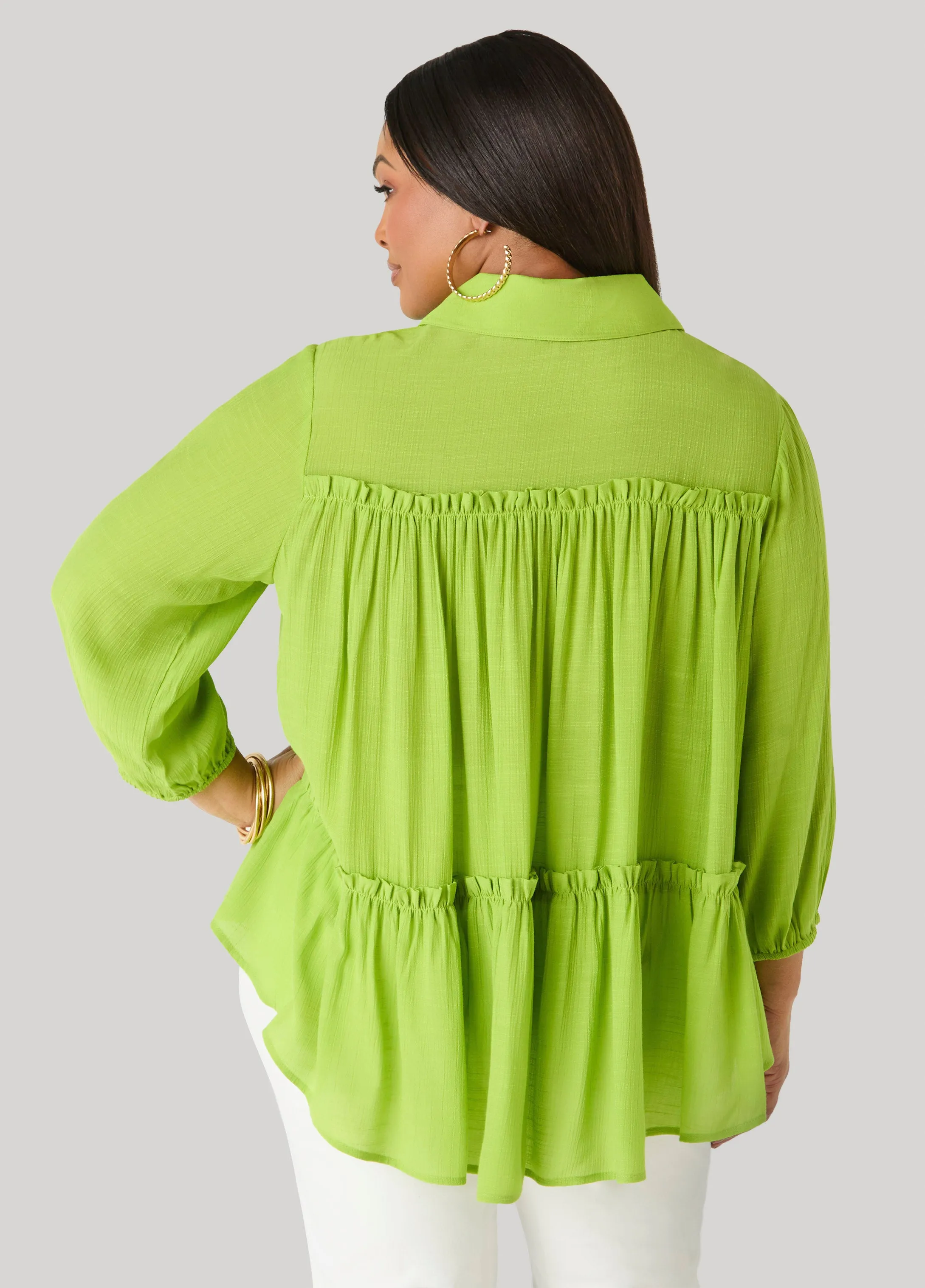 Ruffle Trimmed Gauze Blouse sold by Ashley Stewart product image thumbnail 2