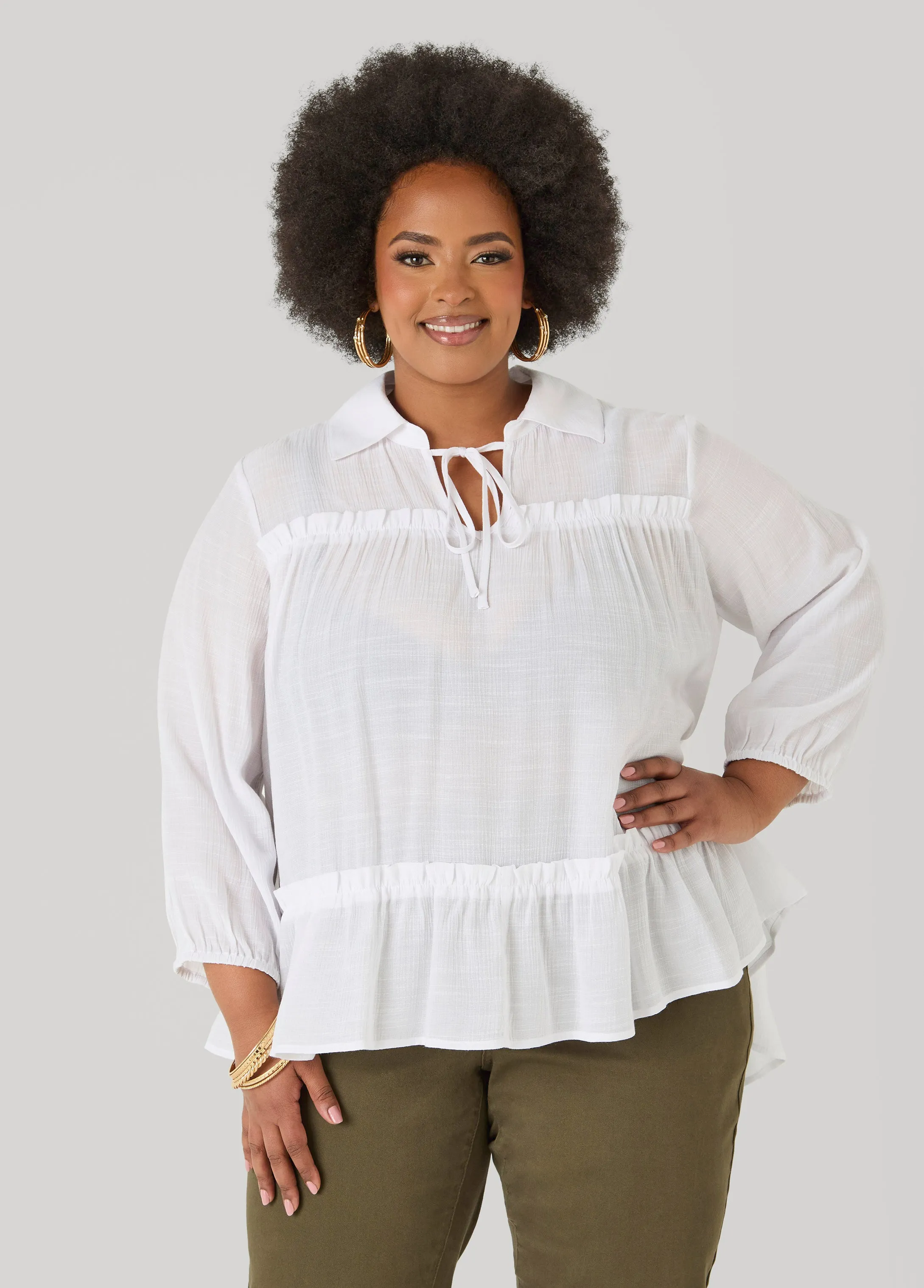 Ruffle Trimmed Gauze Blouse sold by Ashley Stewart product image thumbnail 5