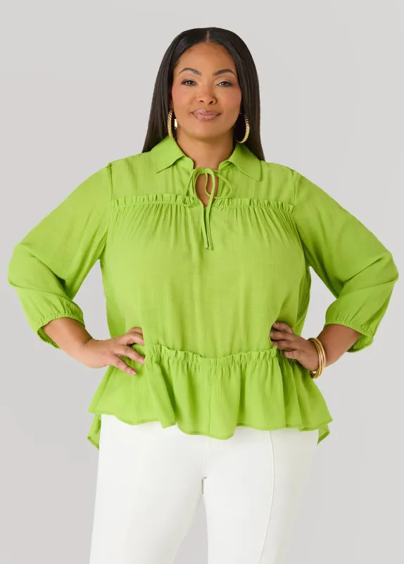 Ruffle Trimmed Gauze Blouse made by Ashley Stewart