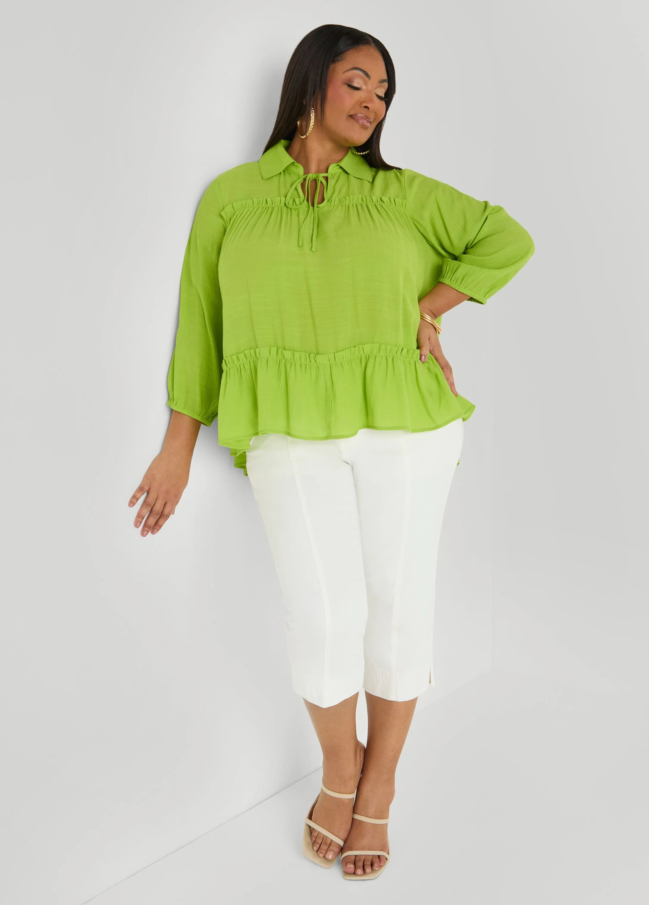 Ruffle Trimmed Gauze Blouse sold by Ashley Stewart product image thumbnail 3