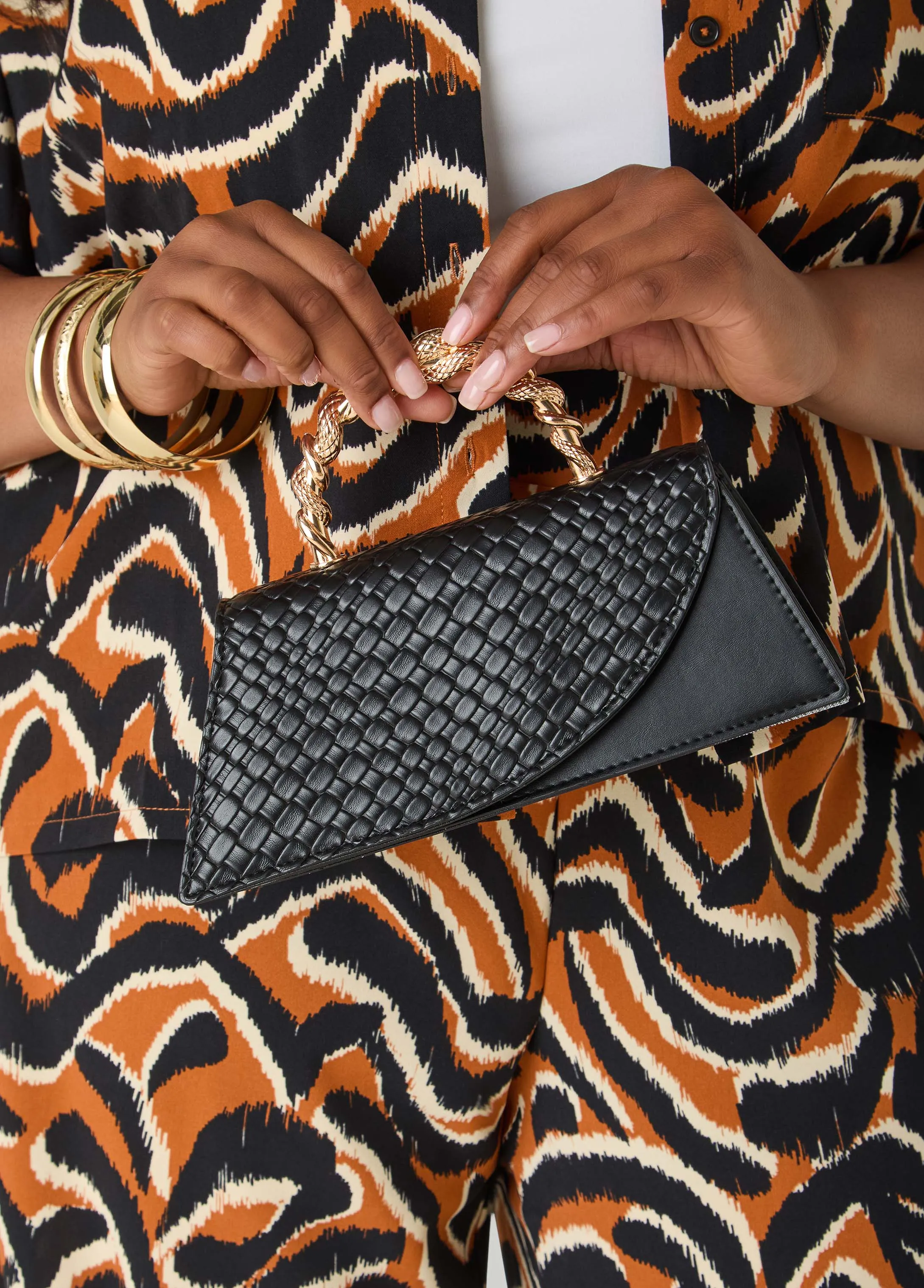 Basketweave Faux Leather Satchel sold by Ashley Stewart product image thumbnail 2